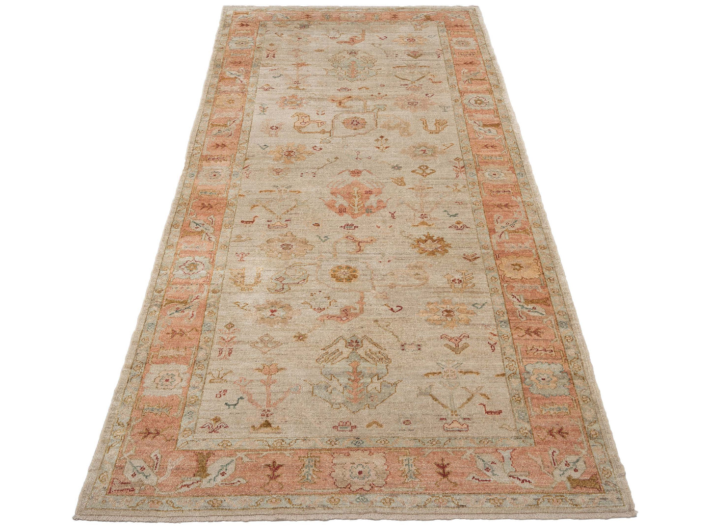 Angora Oushak 133081 Ivory Pink 6.1x13.11 Hand Knotted Rug