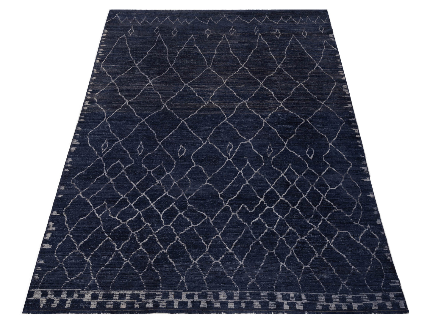 Berber Aspendos Dark Blue Ivory 10.4x13.7 Hand Knotted Rug