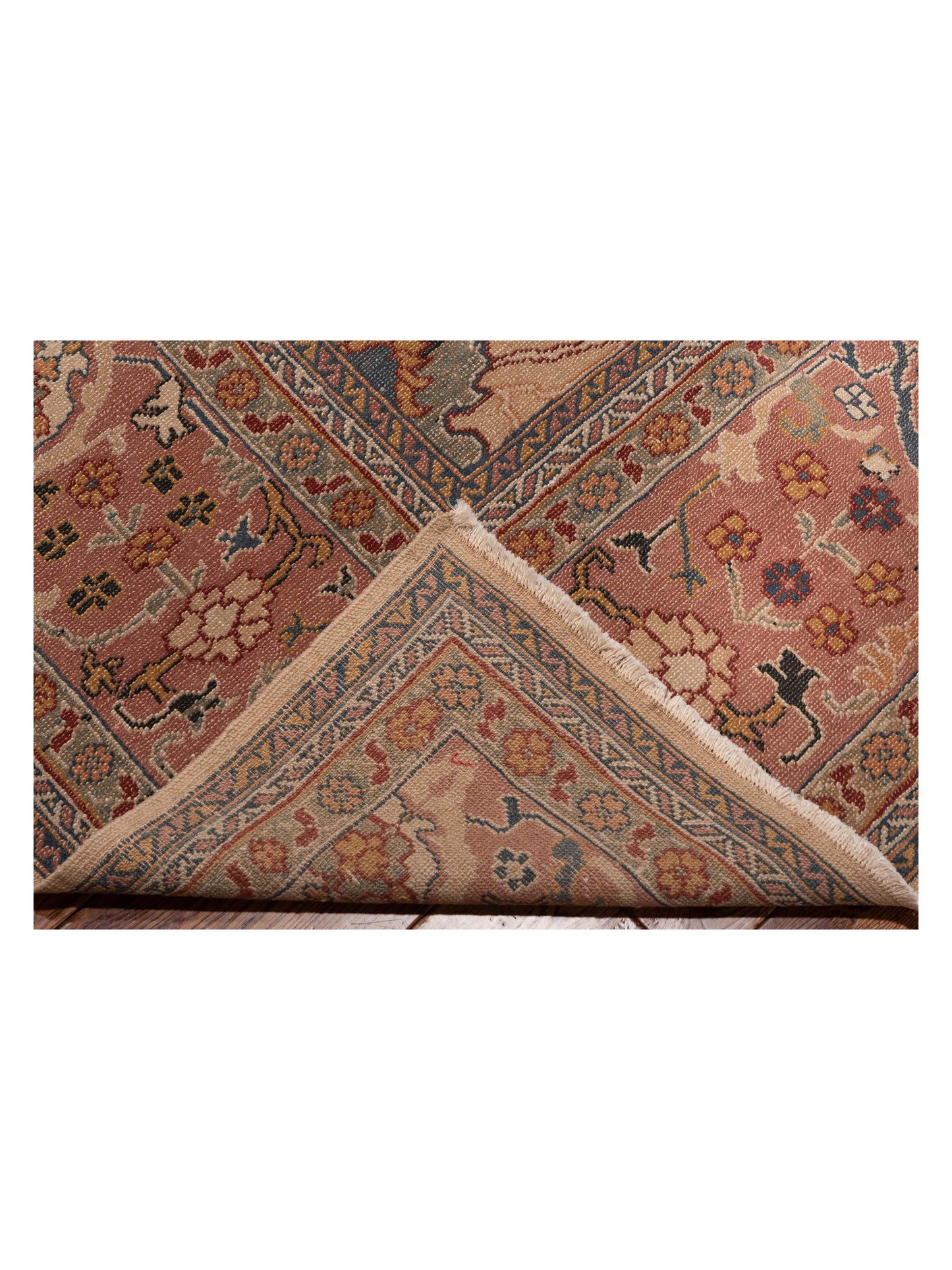 Turkish Elvan Maile Beige Pink 11.11x17.4 Hand Knotted Rug