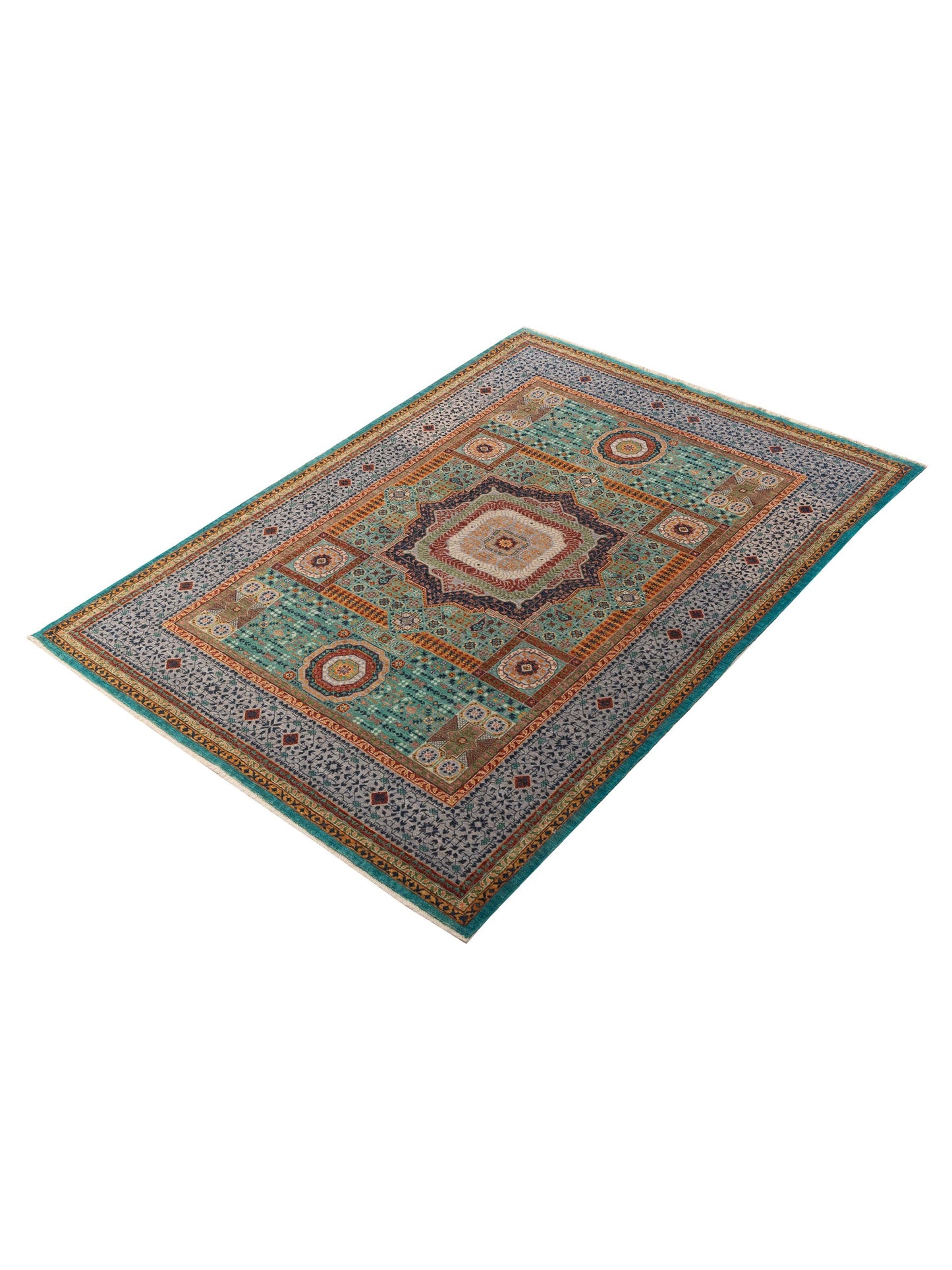 Artisan Mamluk 154637 Green Gray 5.11x8.2 Hand Knotted Rug