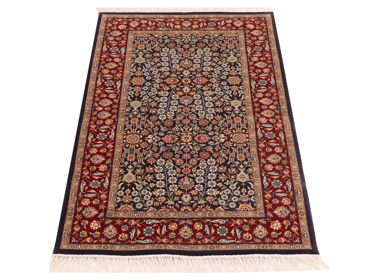 Pure Silk 119273 Navy Red 3x5.1 Hand Knotted Rug