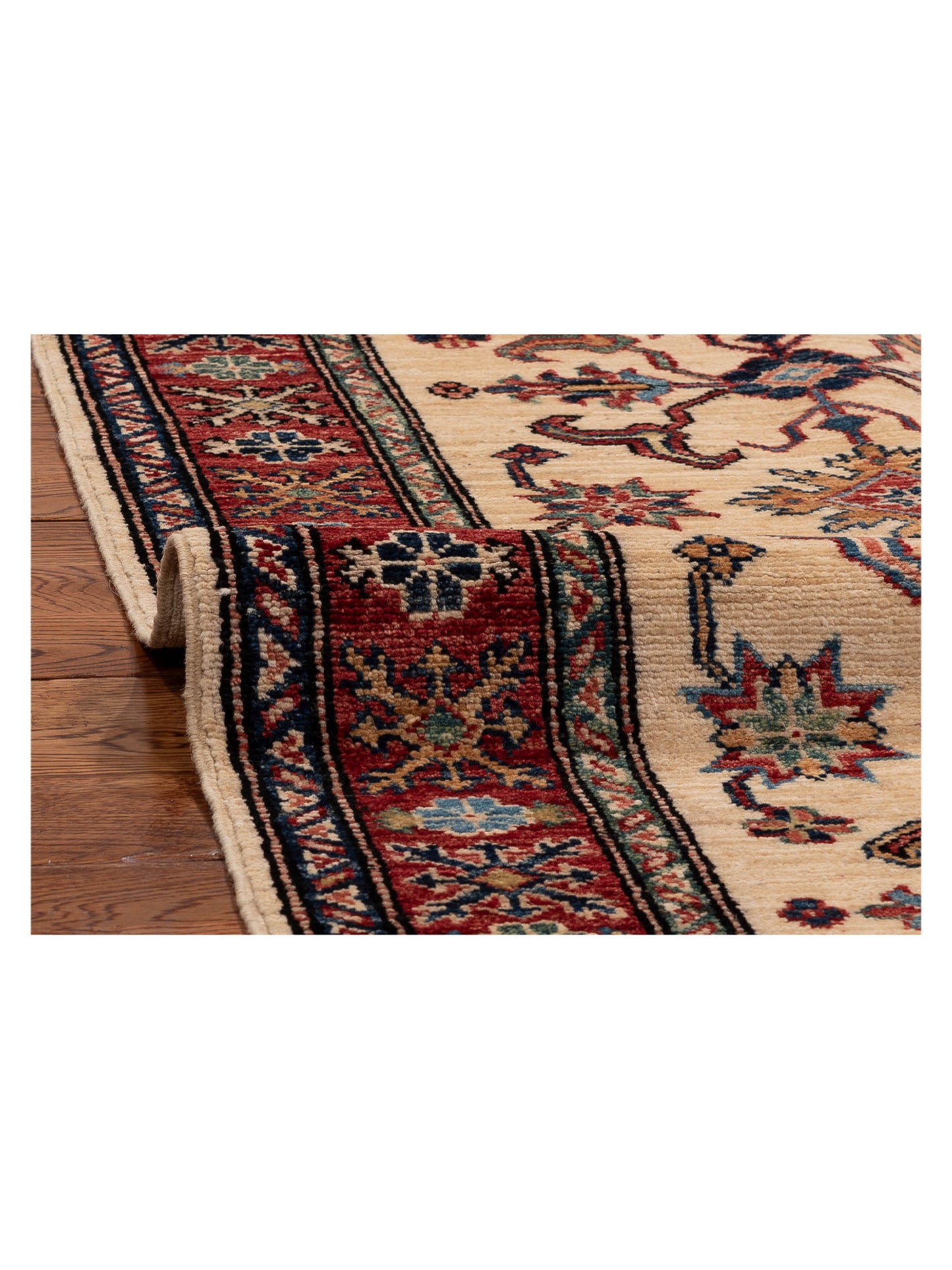 Artisan Kazak 152840 Ivory Red 2.9x9.4 Hand Knotted Rug