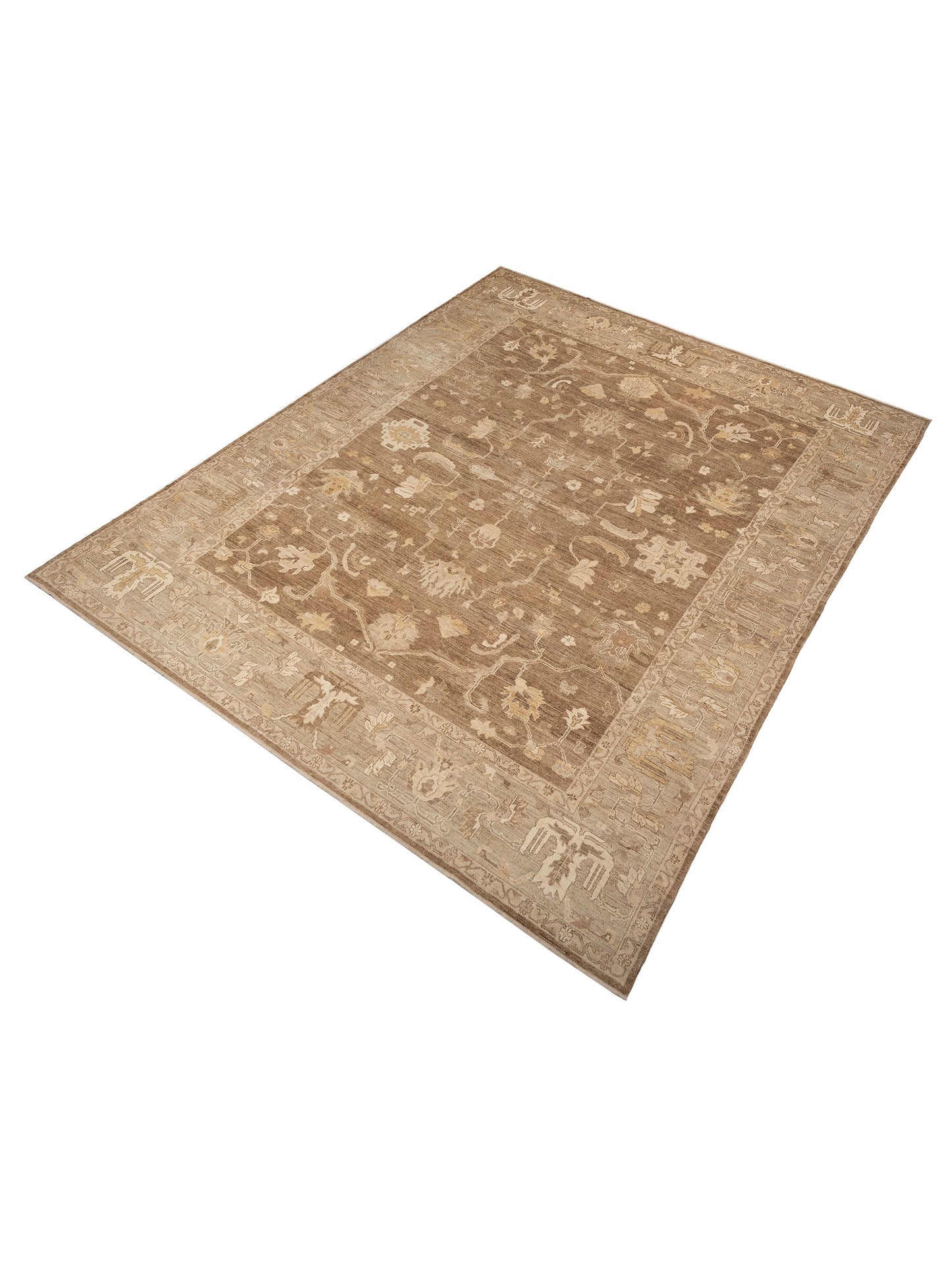 Angora Oushak 130284 Brown Green 14.4x17.11 Hand Knotted Rug