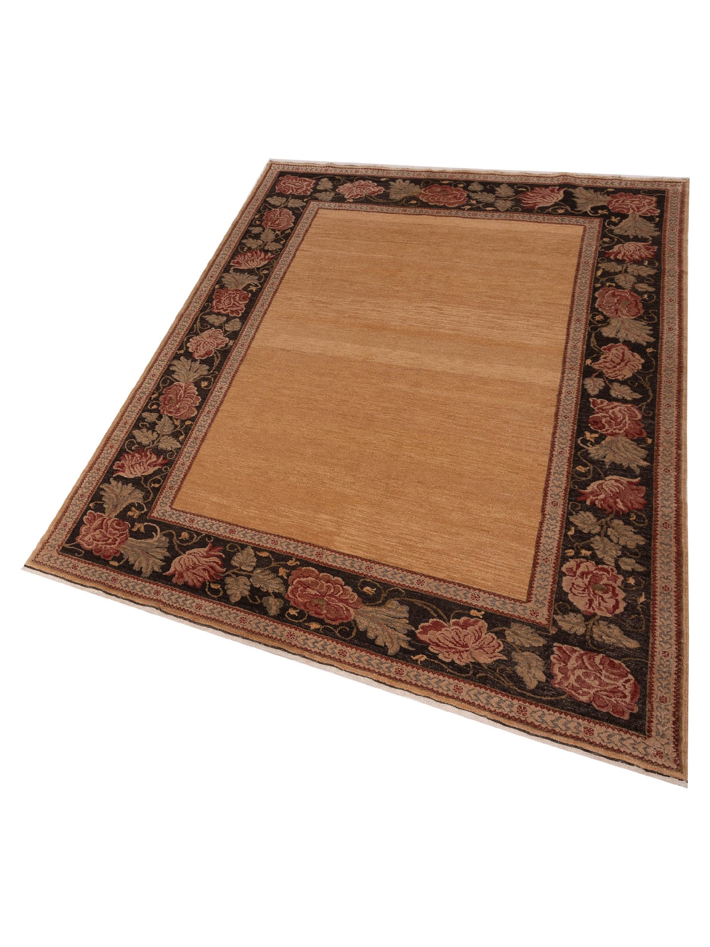 Turkish Elvan Firuz Gold Black 6.11x9.6 Hand Knotted Rug