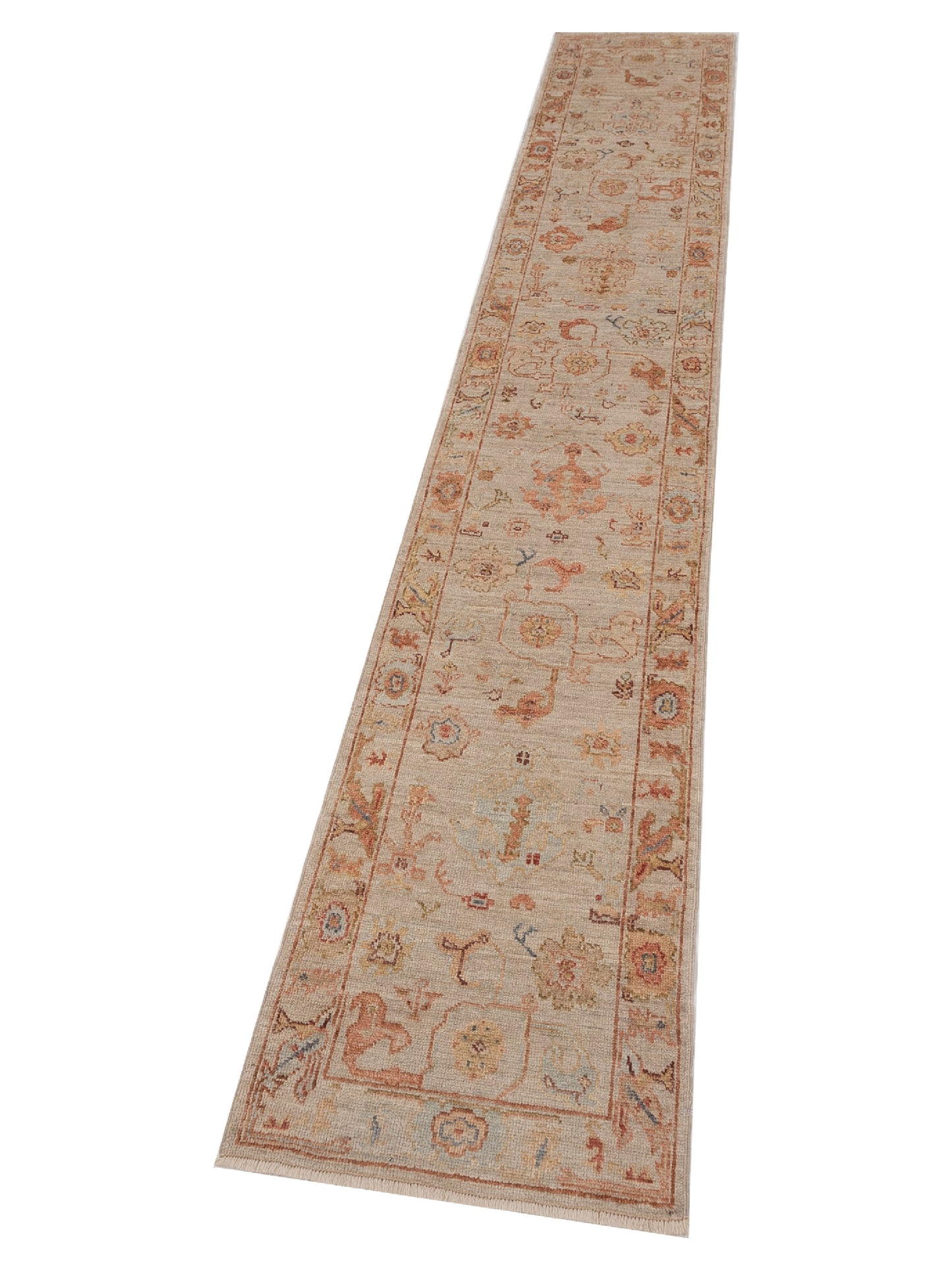 Angora Oushak 149351 Beige Beige 2.6x14.3 Hand Knotted Rug