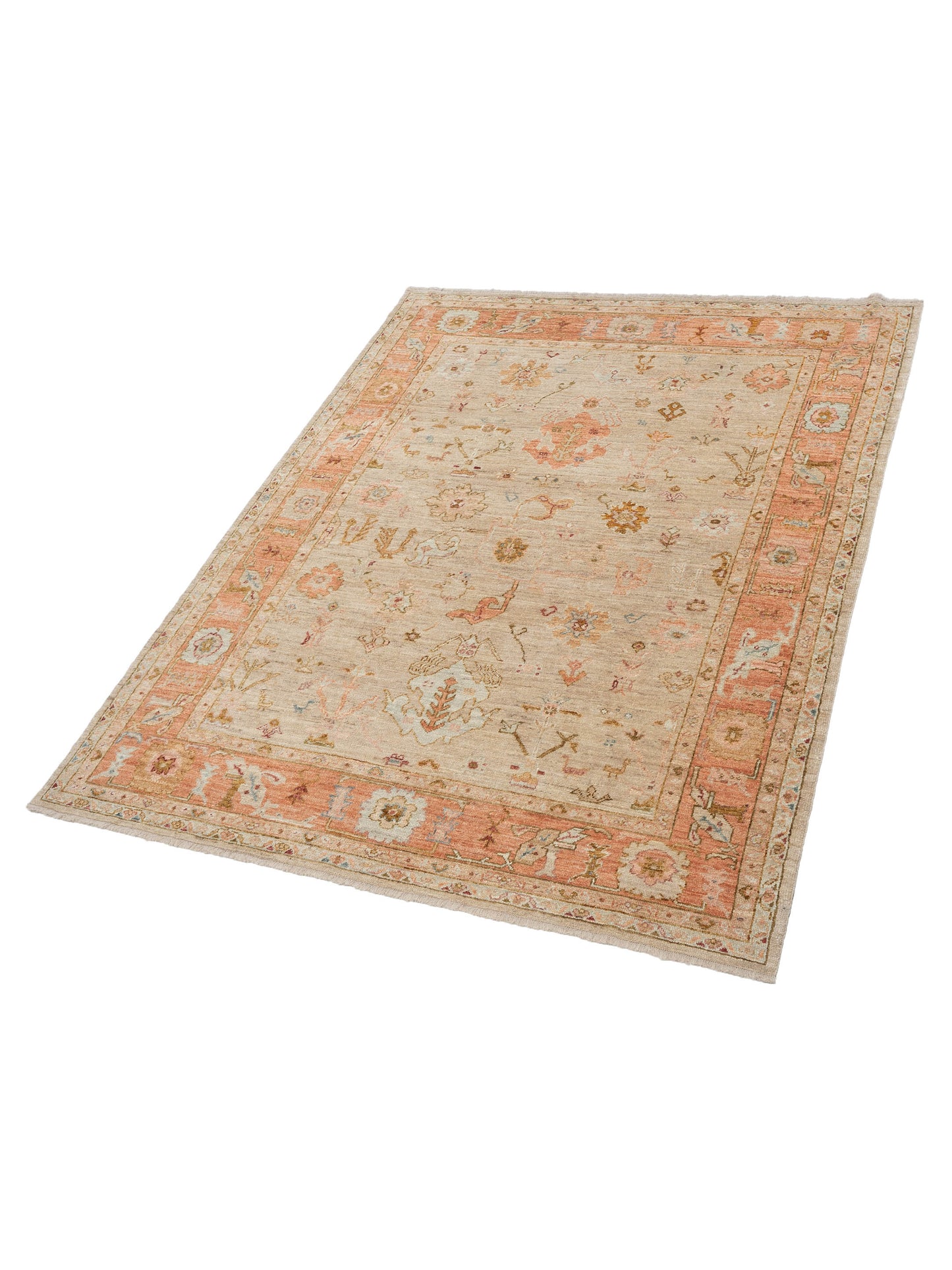 Angora Oushak 147134 Ivory Pink 8.2x10.6 Hand Knotted Rug