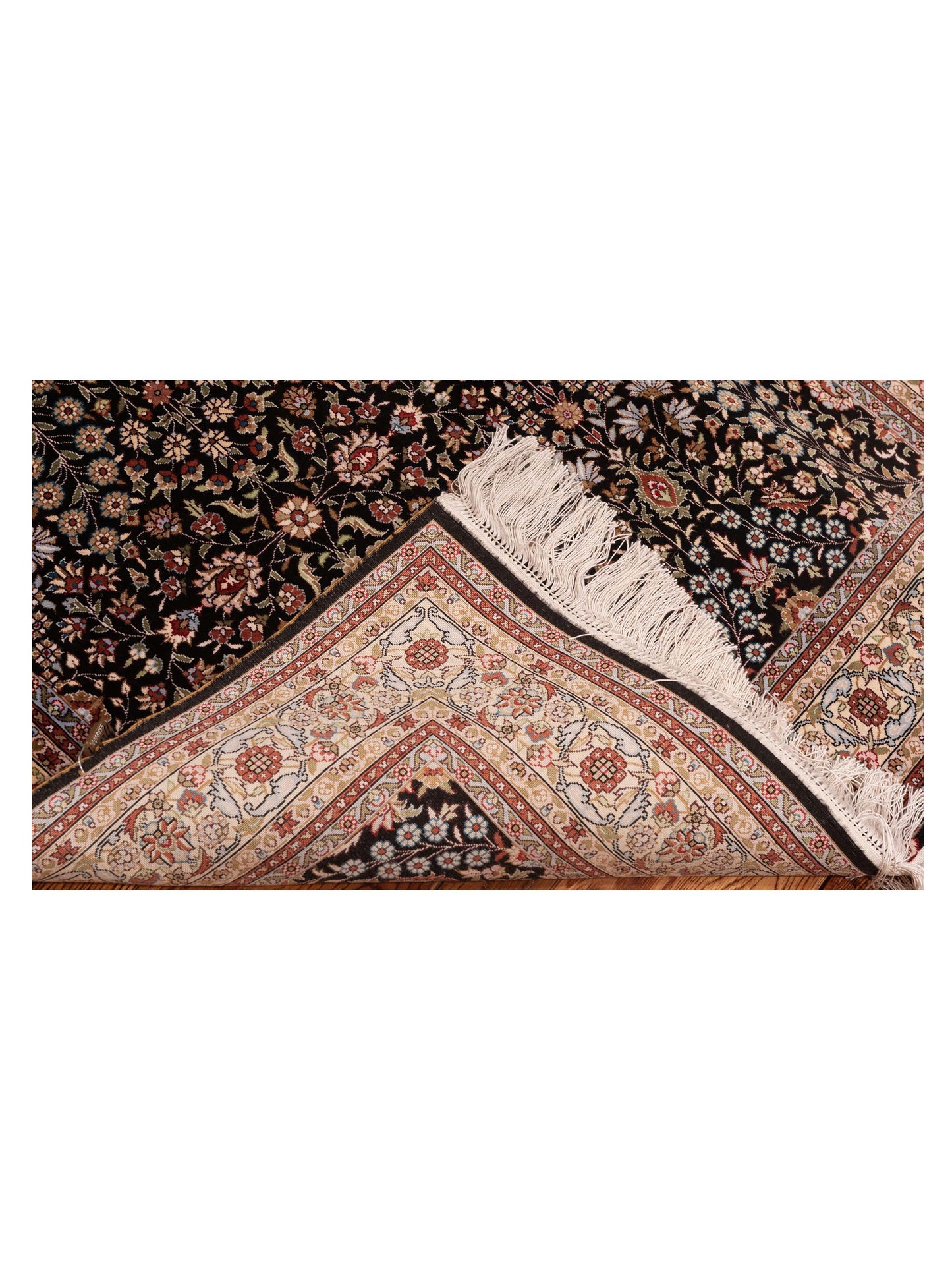 Pure Silk 122366 Black Ivory 3.1x5.2 Hand Knotted Rug