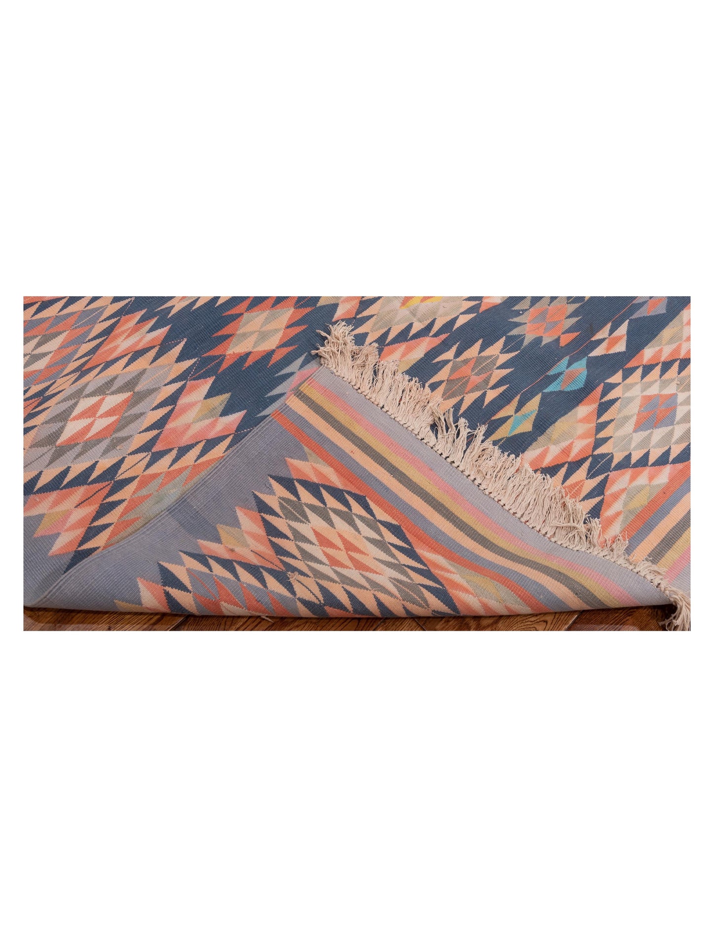 Old Afghan Dhurrie 904211 Blue Pink 9.4x13.3 Hand Woven Rug