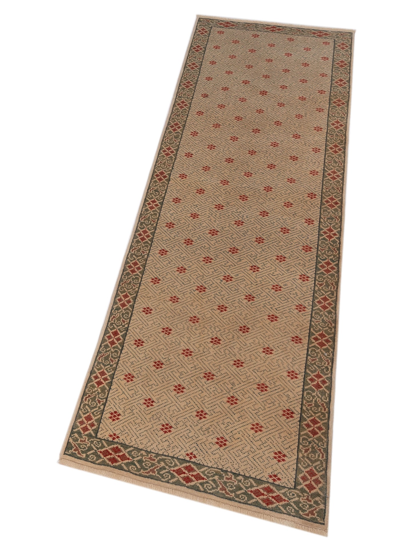 Antique Loom 147406 Ivory Green 2.10x8.10 Hand Knotted Rug