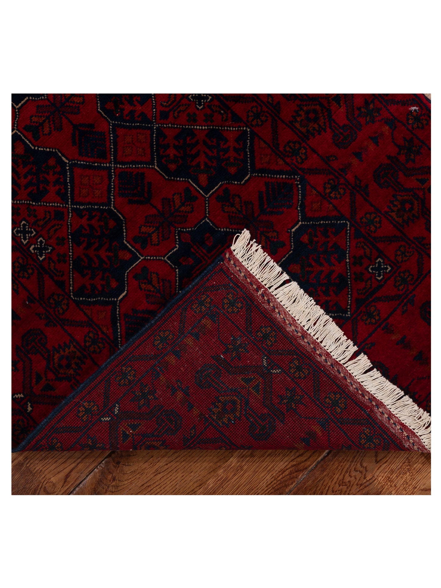 Afghan Belcik 152059 Navy Red 2.5x8.8 Hand Knotted Rug