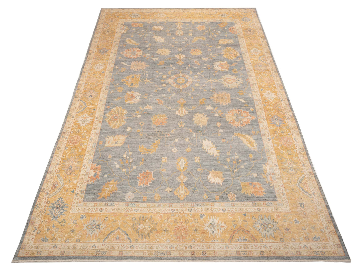Angora Oushak 144510 Teal Blue Gold 12.6x18.10 Hand Knotted Rug