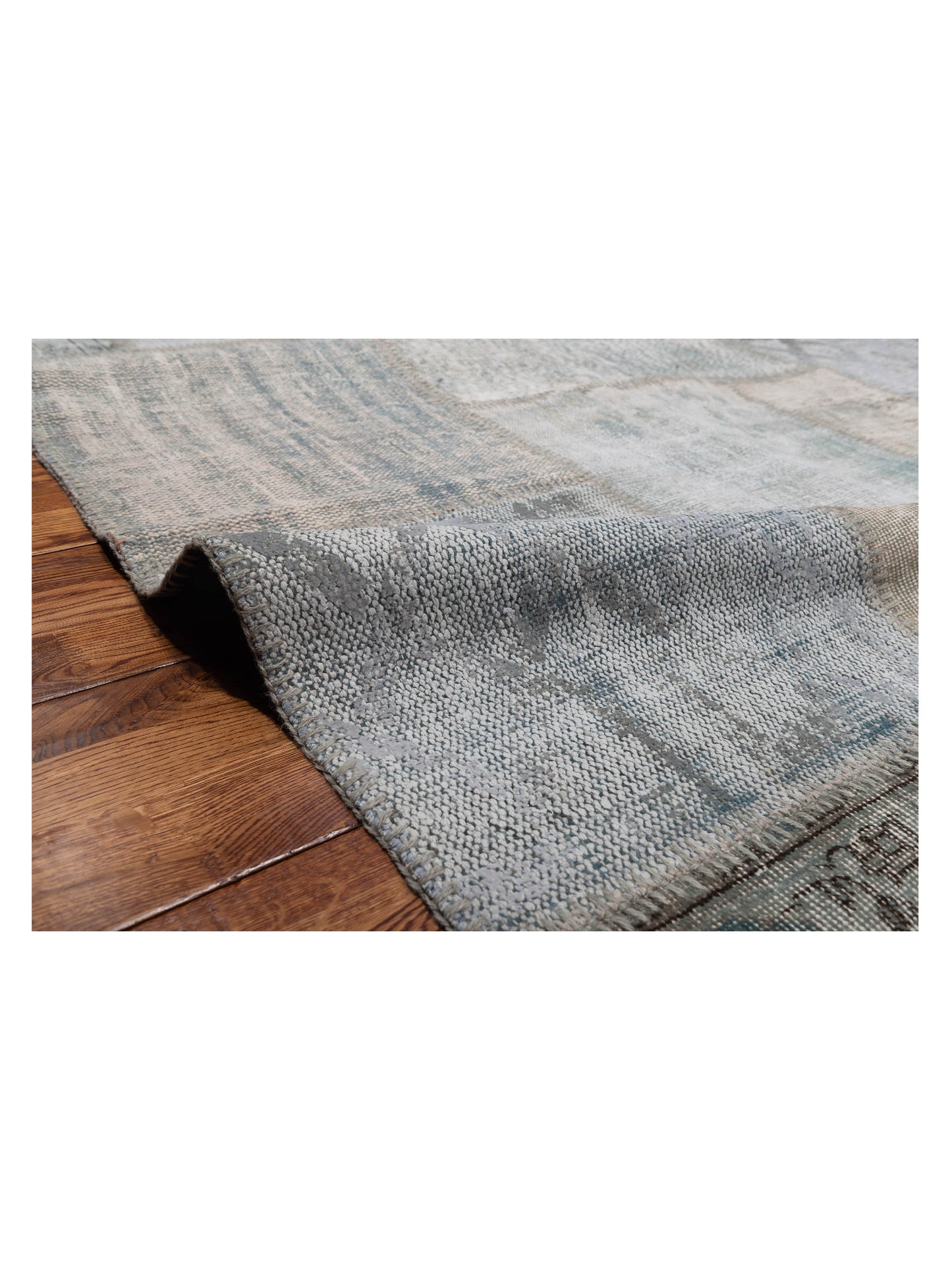 Turkish Vestige Patchwork 130995 Aqua Green 9.10x13.2 Hand Knotted Rug