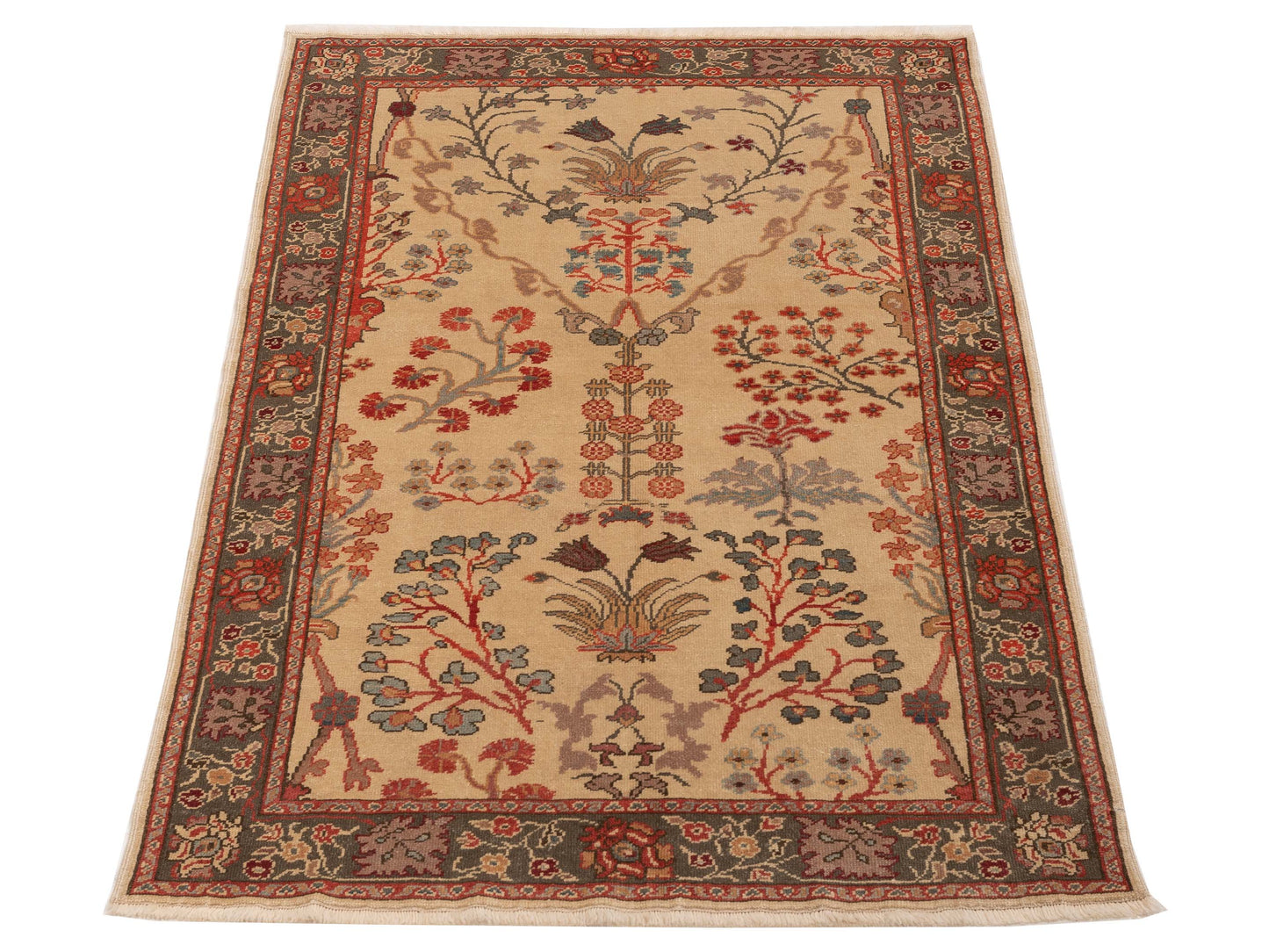 Antique Loom 148324 Ivory Green 4x6.6 Hand Knotted Rug