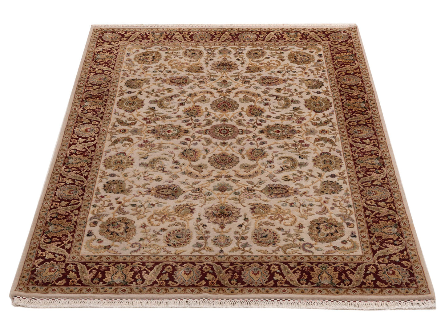 Imperial Silk 151229 Ivory Red 5.8x8.1 Hand Knotted Rug