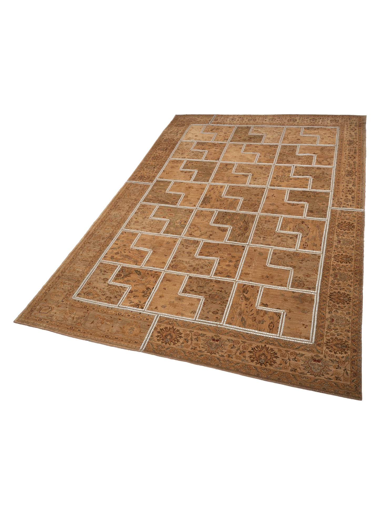 Turkish Vestige Patchwork 114246 Light Brown 10.8x15.3 Hand Knotted Rug