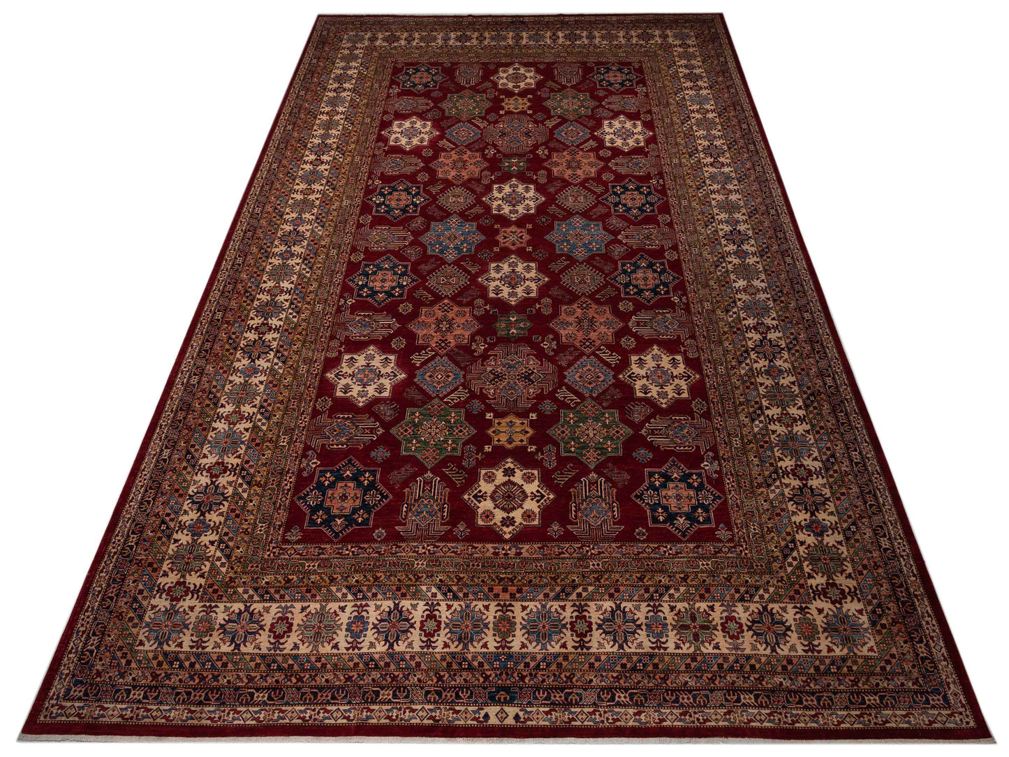Artisan Kazak 145991 Red Ivory 13.2x17.4 Hand Knotted Rug