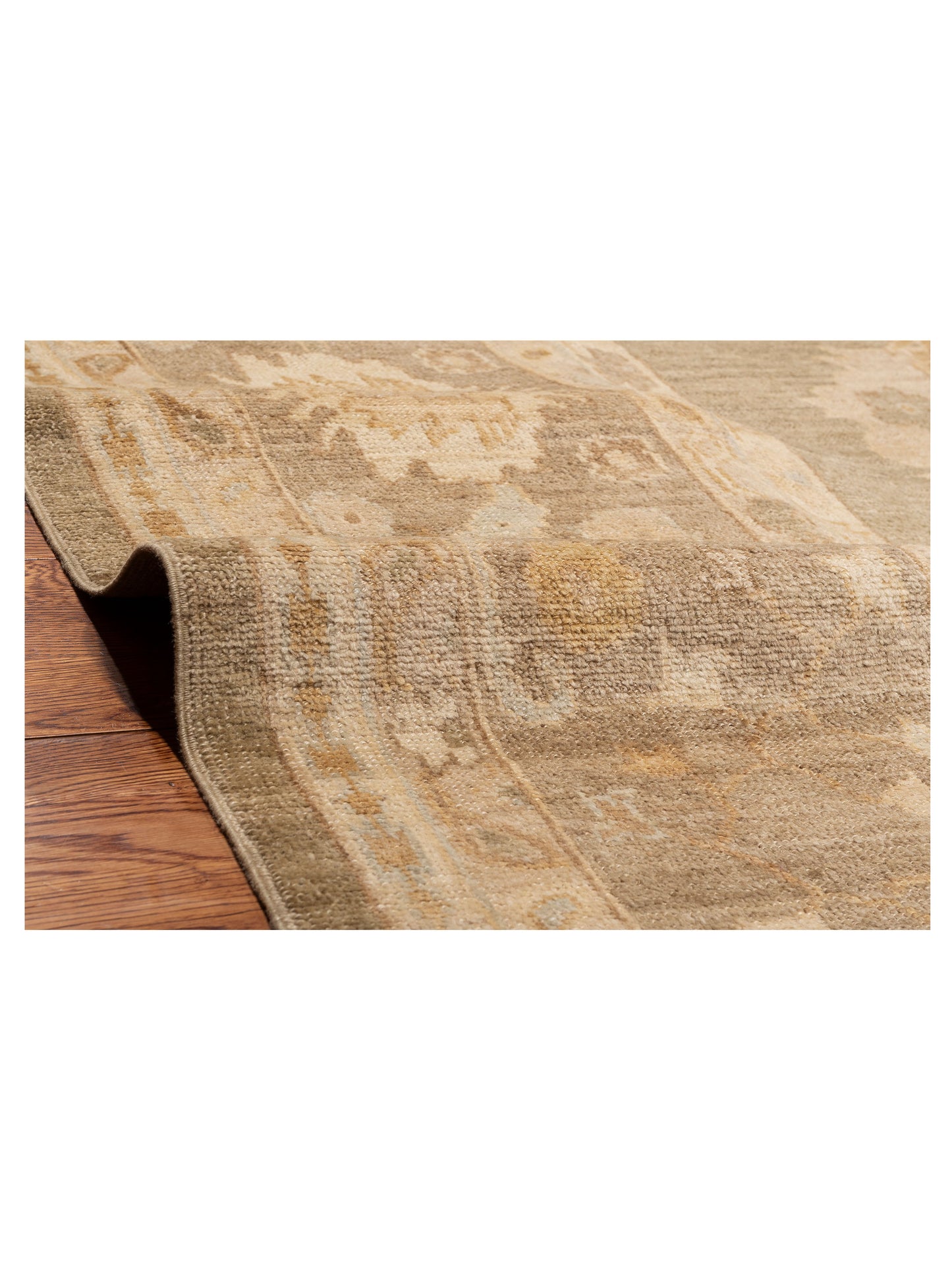 Angora Oushak 129073 Green Brown 13.5x16.8 Hand Knotted Rug