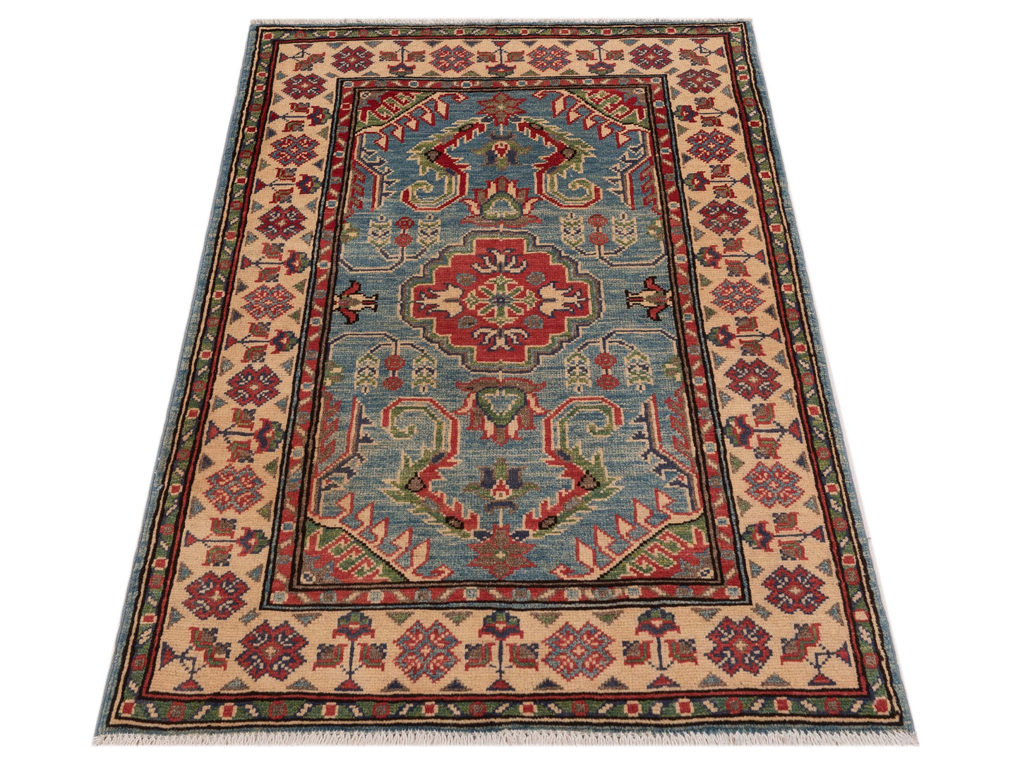 Kazak 148822 Blue Ivory 2.8x3.11 Hand Knotted Rug