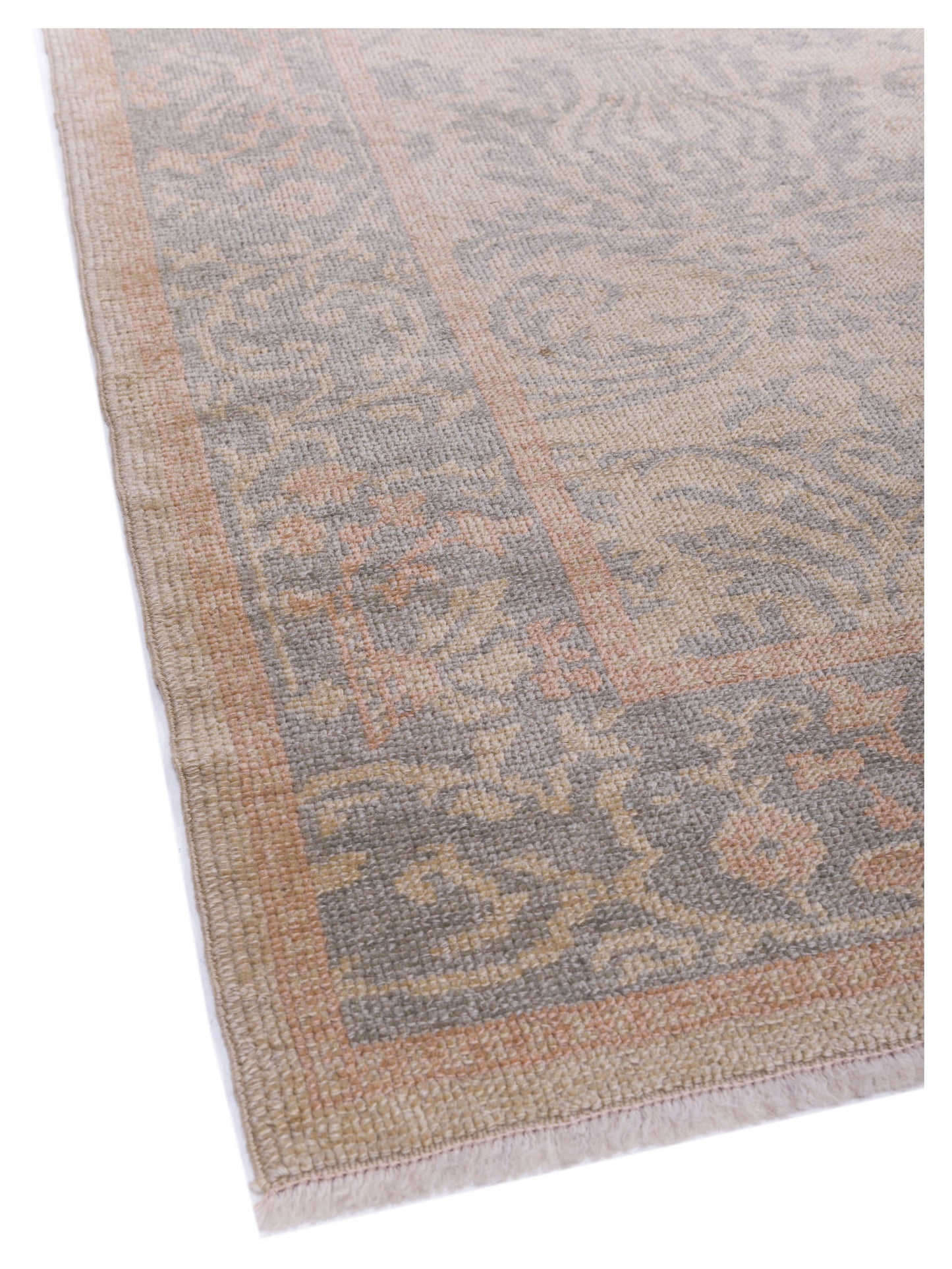 Anadol Oushak Gulce Beige Teal 9.3x11.7 Hand Knotted Rug