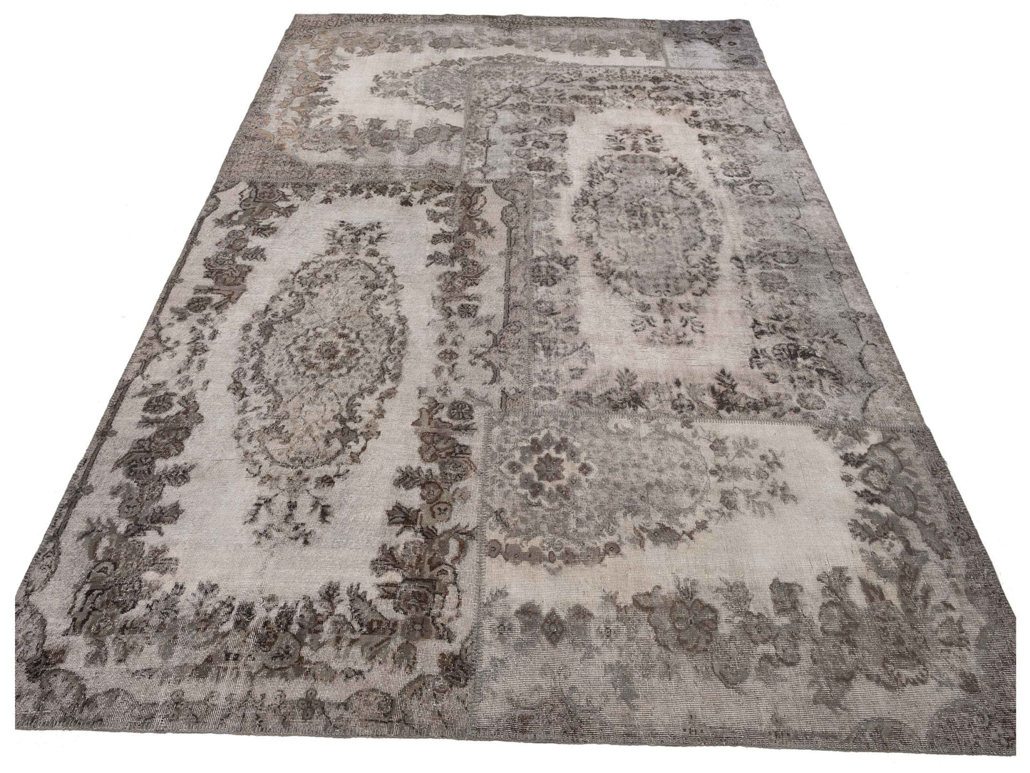 Turkish Vestige Patchwork 130947 Gray 10x13.11 Hand Knotted Rug