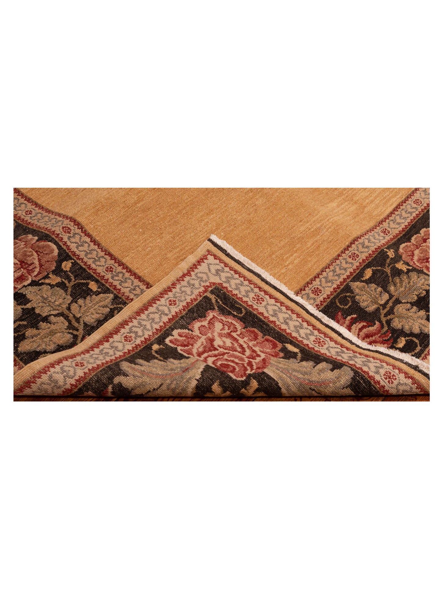 Turkish Elvan Firuz Gold Black 6.11x9.6 Hand Knotted Rug