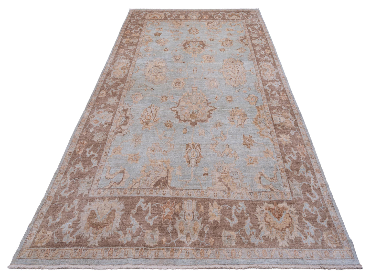 Angora Oushak 128091 Ice Blue Brown 11.7x14.9 Hand Knotted Rug