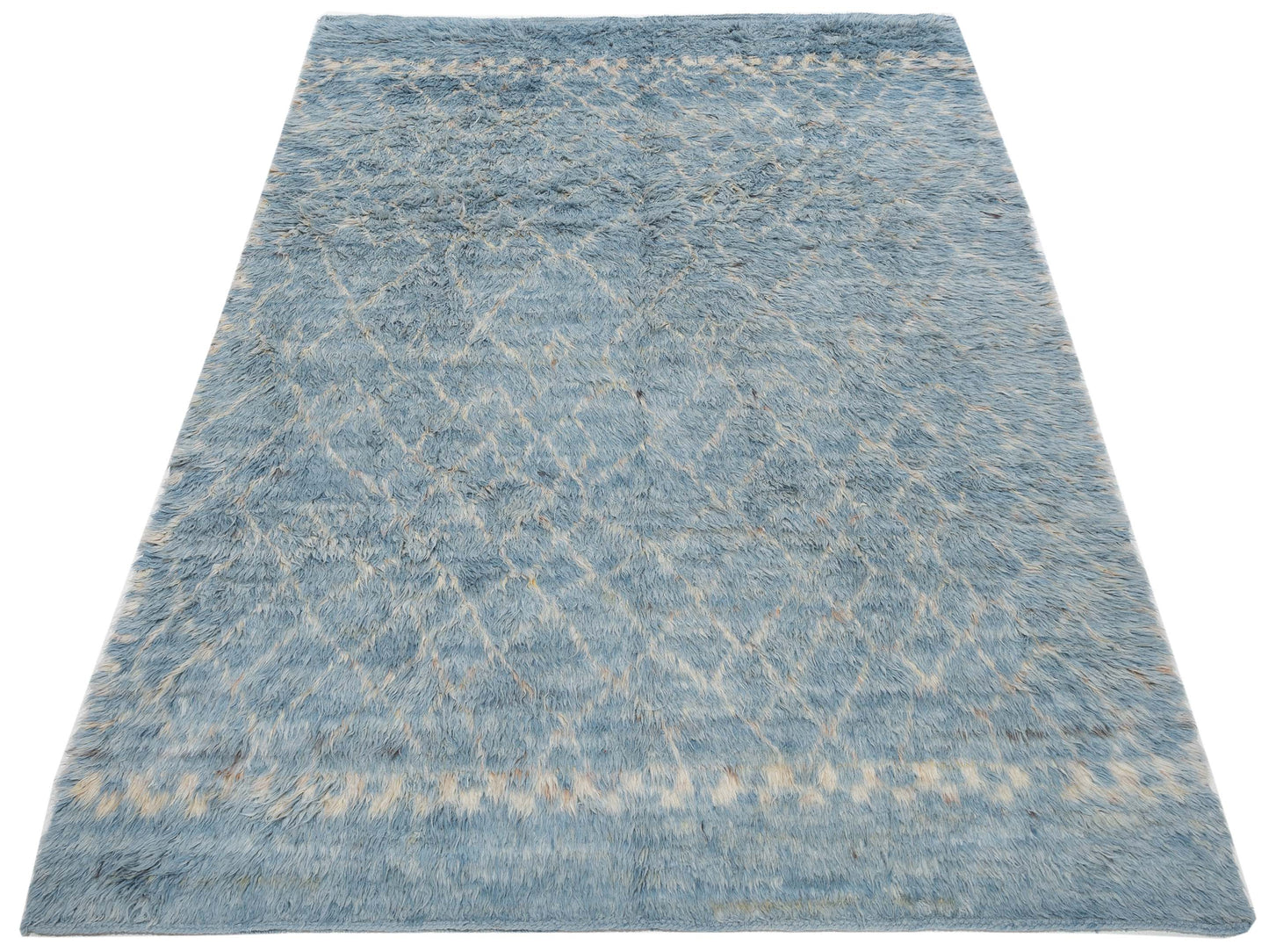 Berber Aspendos Jean Blue Ivory 8.4x10.6 Hand Knotted Rug