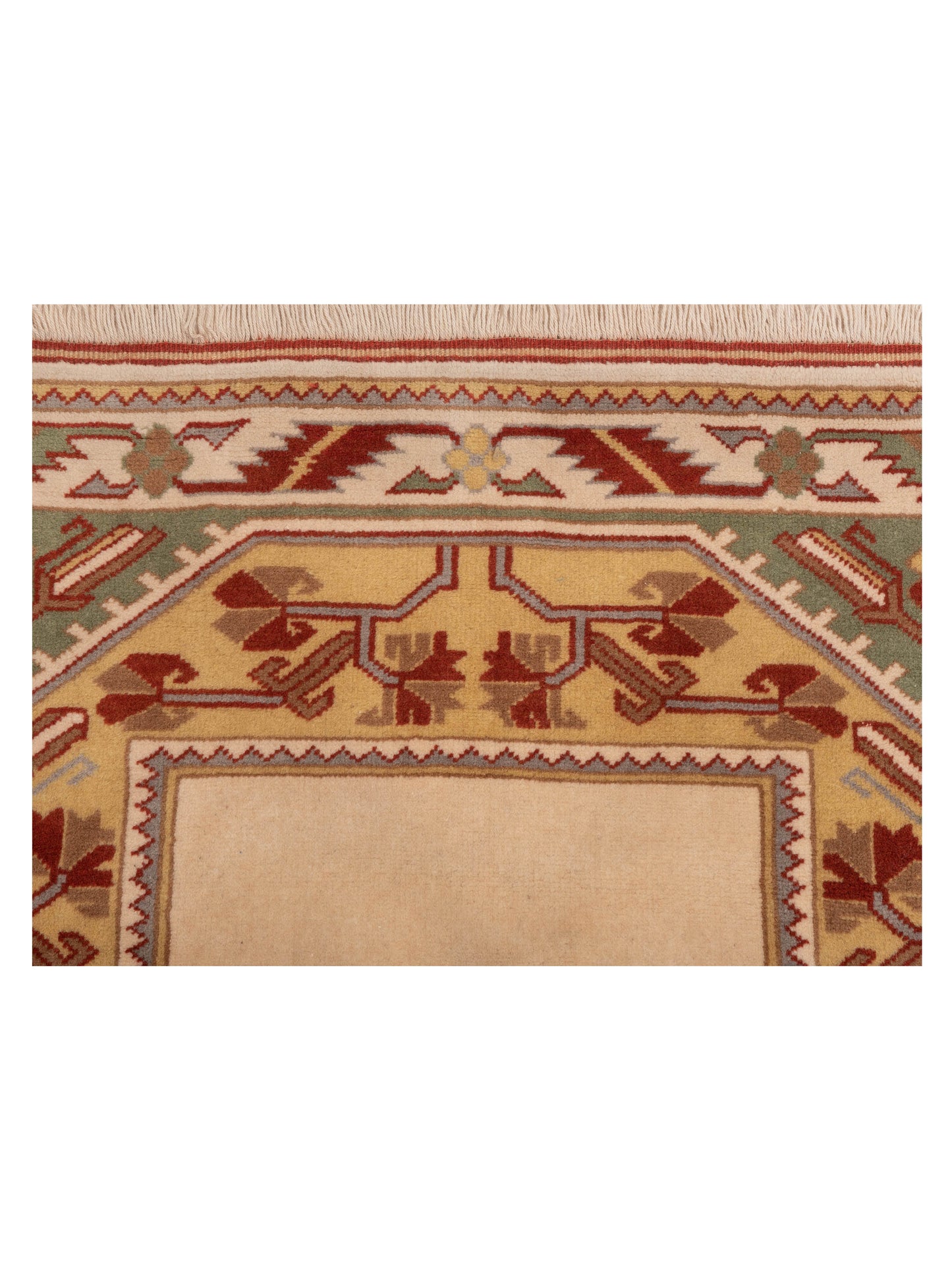Milas 146234 Ivory Green 4x6.11 Hand Knotted Rug