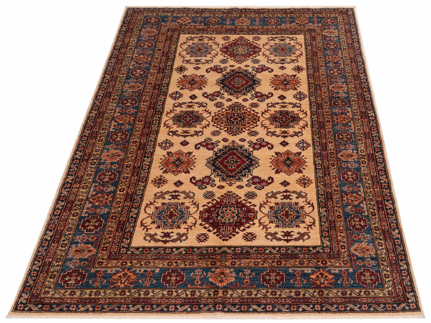 Kazak 148933 Ivory Navy 5.9x8.1 Hand Knotted Rug
