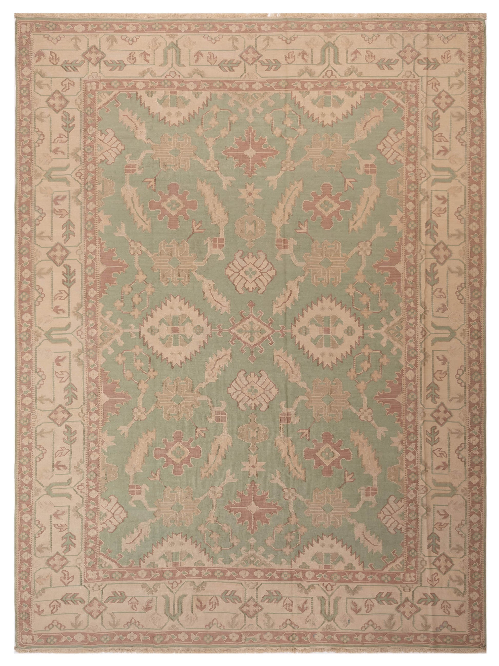 Pasha Transilvanian Kilim  Green Ivory Traditional