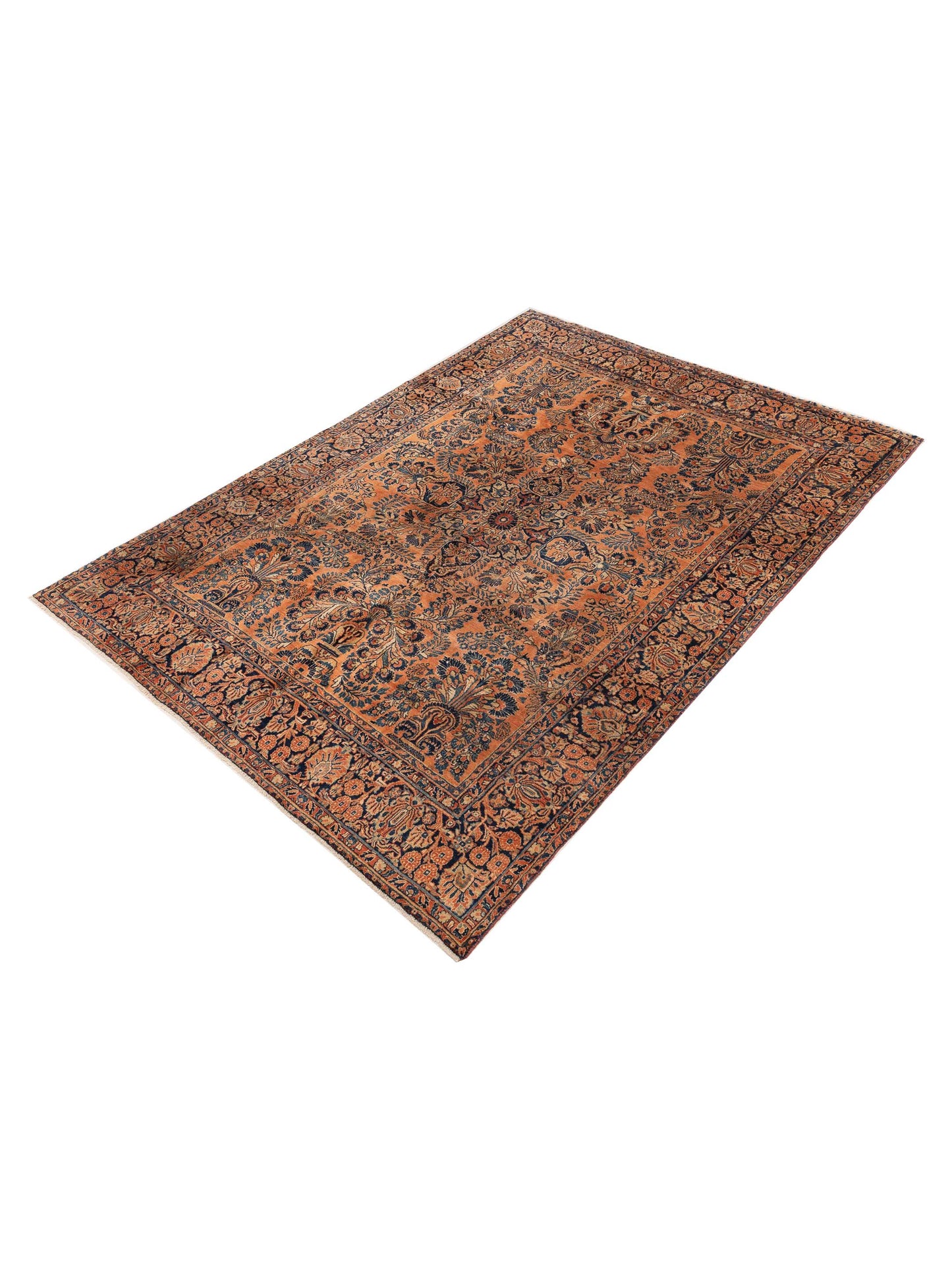 Persian 154327 Orange Blue 7.8x10.8 Hand Knotted Rug