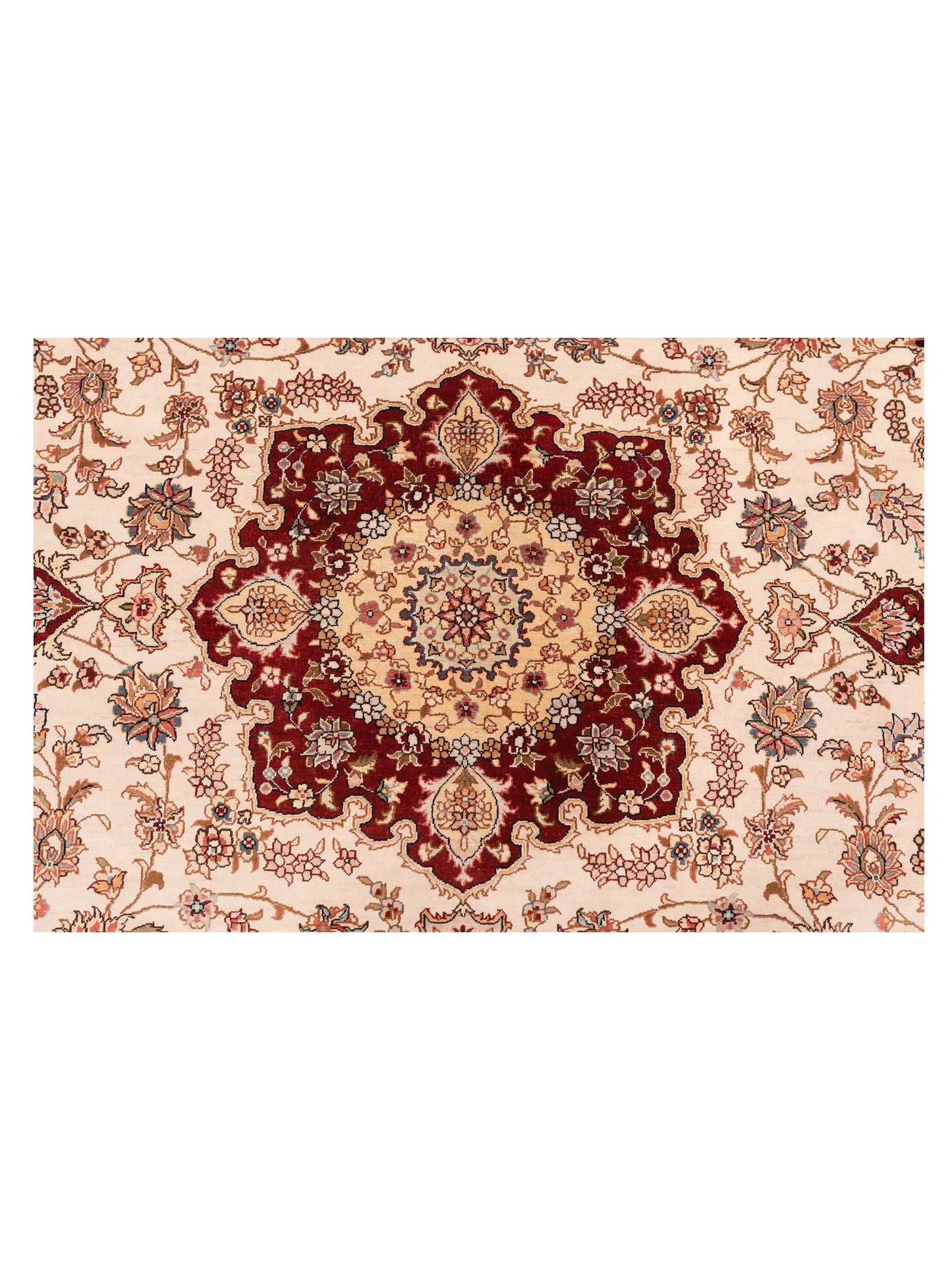 Pure Silk 118079 Ivory Red 6x6 Hand Knotted Rug
