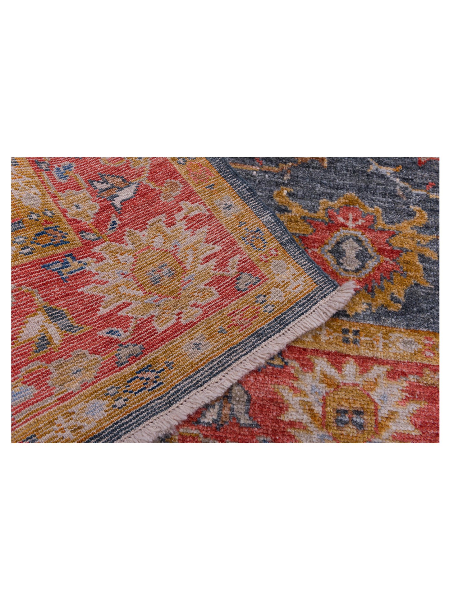 Angora Oushak 144582 Teal Blue Red 6.3x13.8 Hand Knotted Rug
