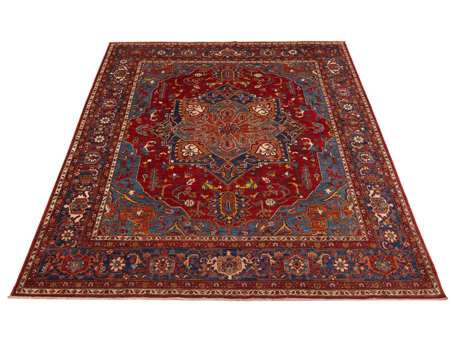 Artisan Kazak 151858 Red Blue 8.4x10.7 Hand Knotted Rug