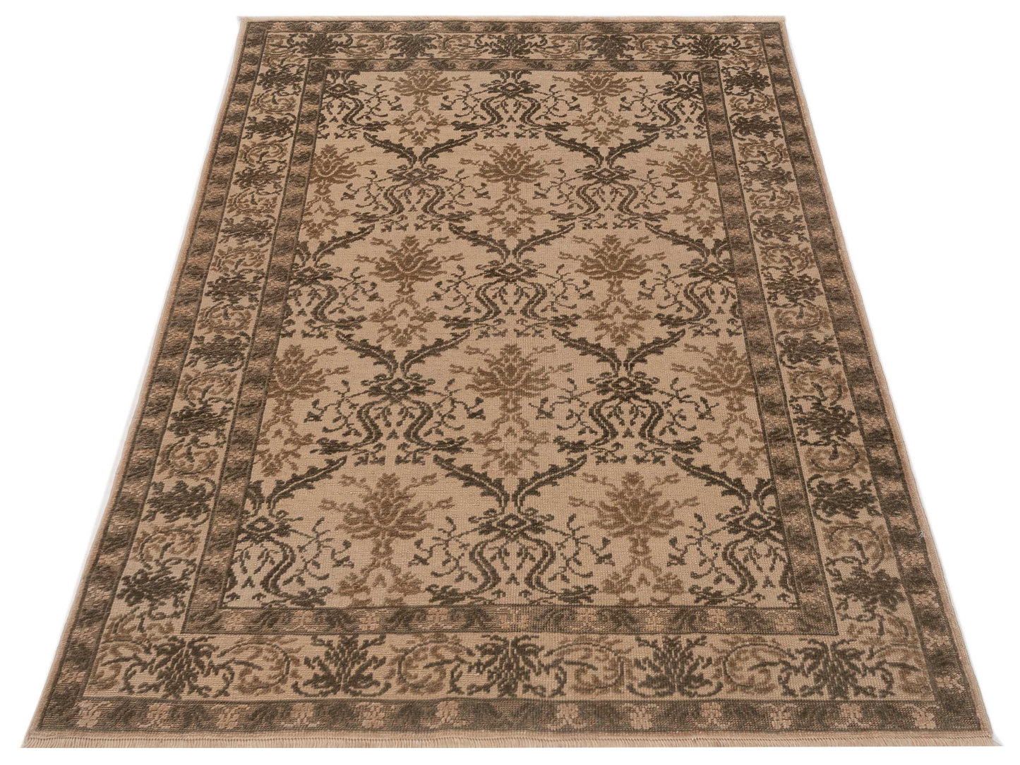 Antique Loom 108027 Beige Green 4.2x5.10 Hand Knotted Rug