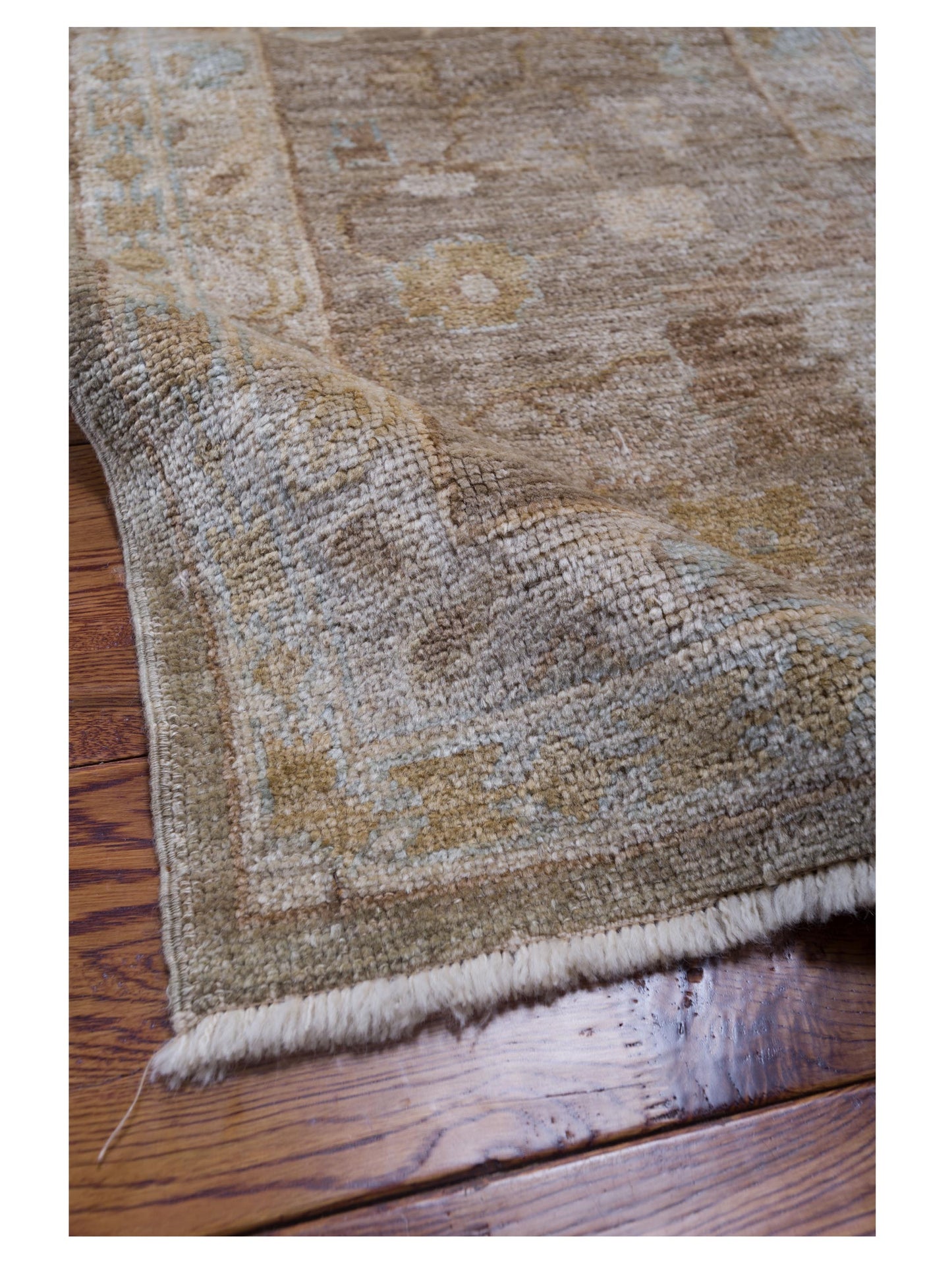Angora Oushak 130288 Green Brown 14.3x21.1 Hand Knotted Rug