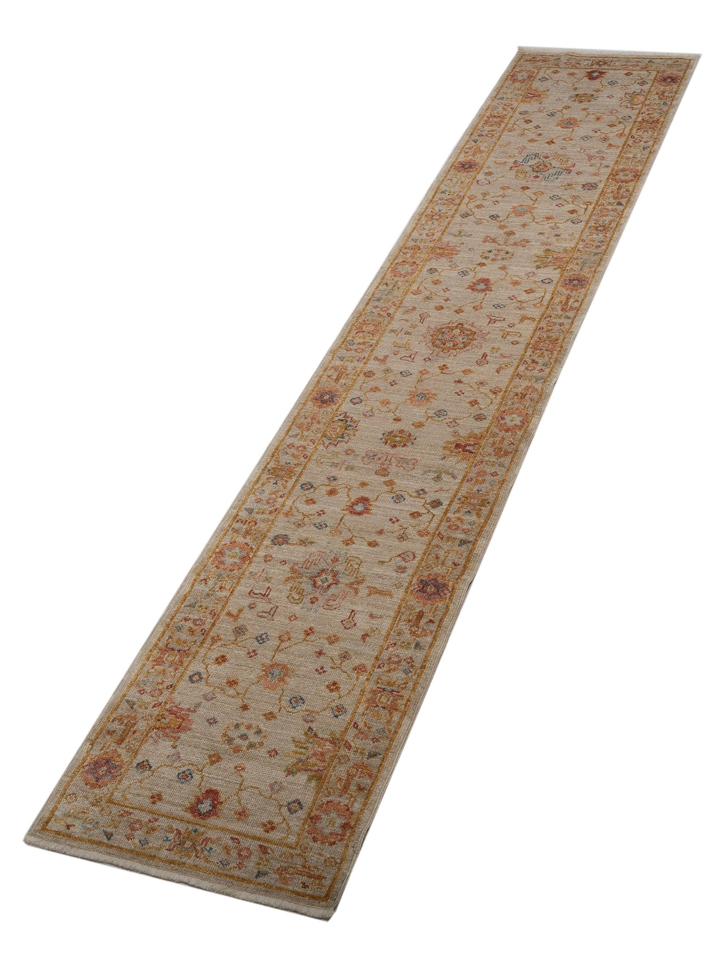 Angora Oushak 146522 Ivory Silver 2.8x13.9 Hand Knotted Rug