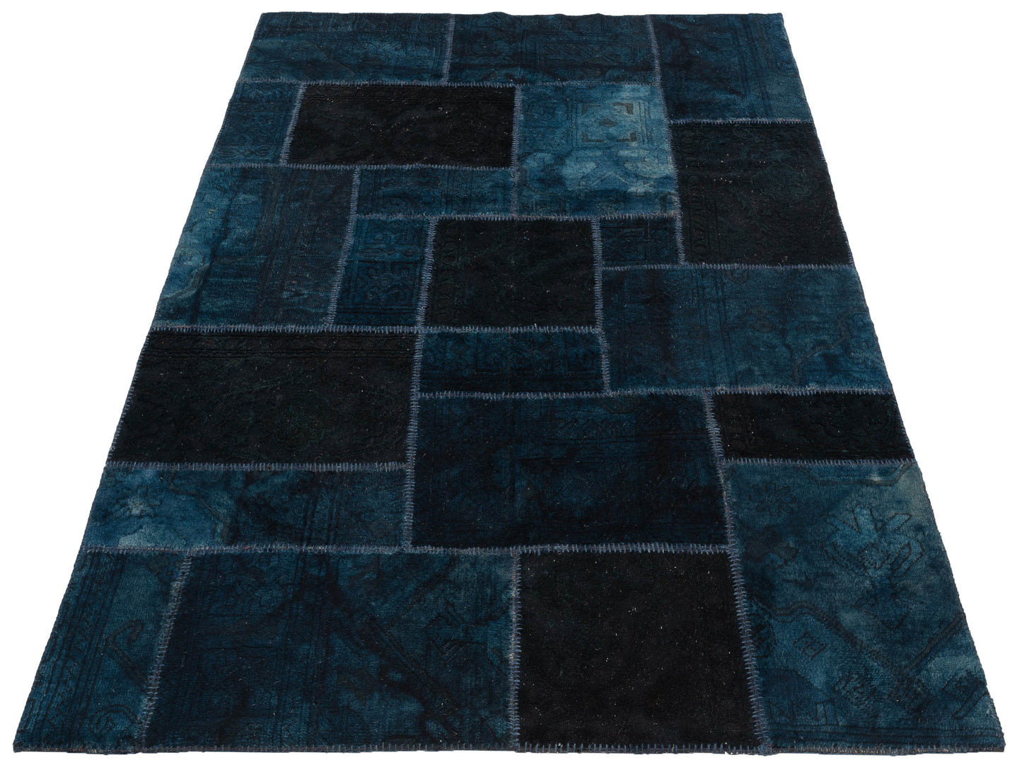 Turkish Vestige Patchwork 109437 Blue Black 6.6x9.9 Hand Knotted Rug