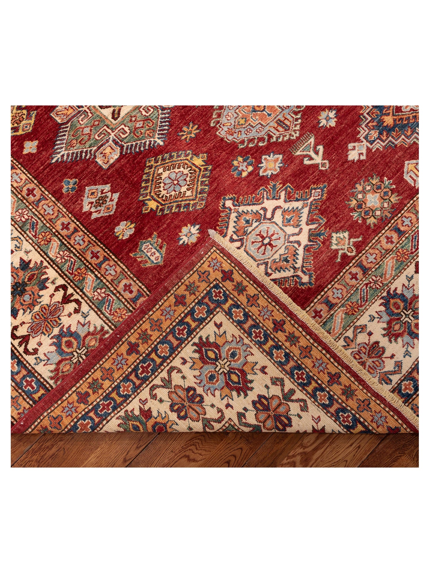 Artisan Kazak 152858 Red Ivory 9.1x11.9 Hand Knotted Rug