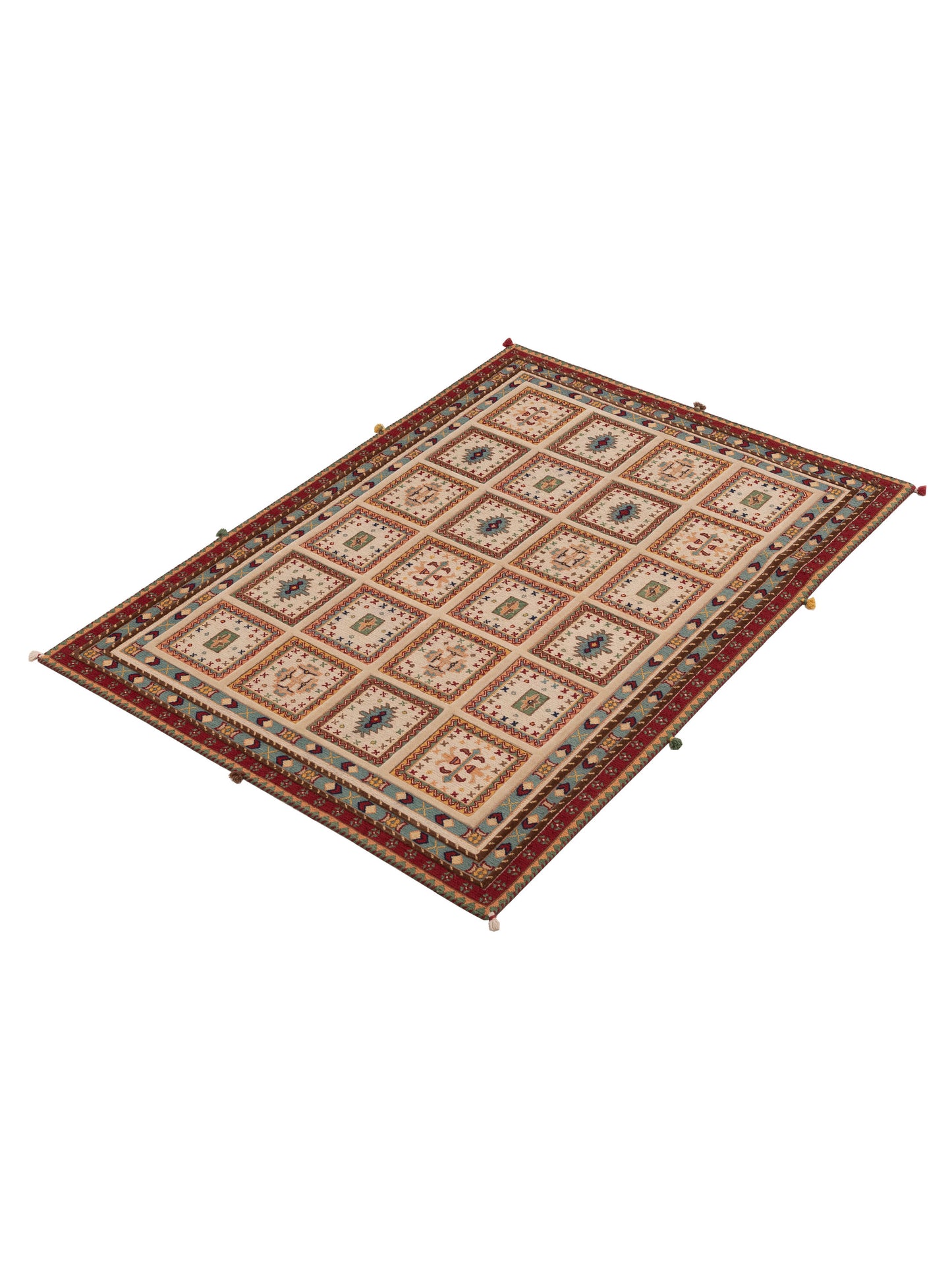 Shawl 123739 Ivory Red 4.9x6.7 Hand Knotted Rug