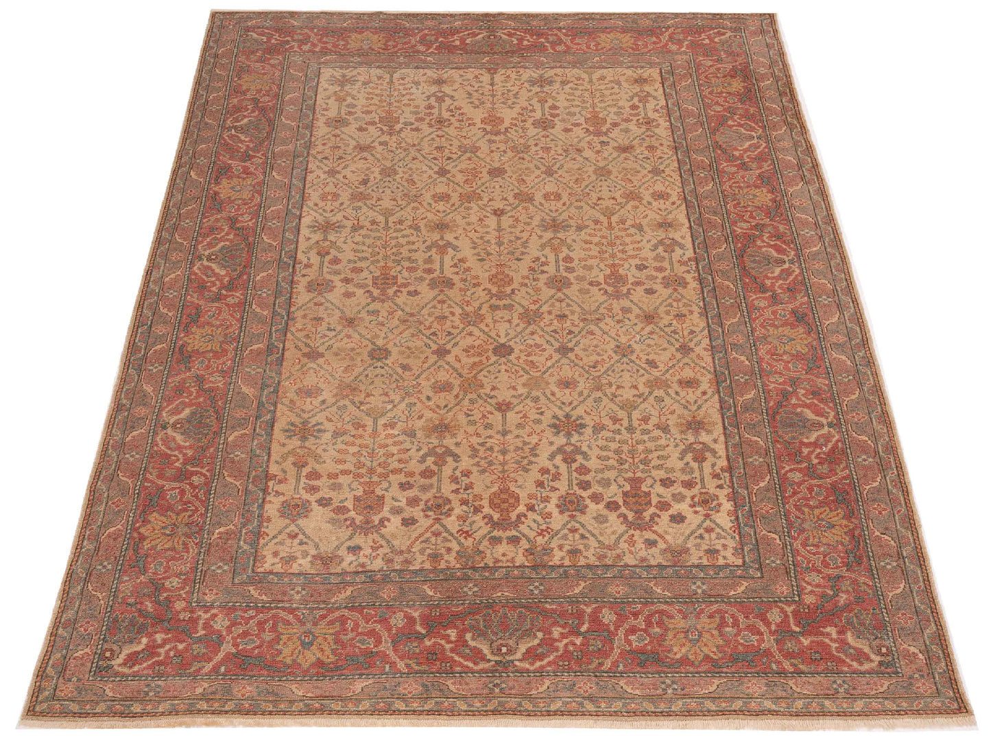 Antique Loom 147469 Ivory Pink 6.7x9.4 Hand Knotted Rug