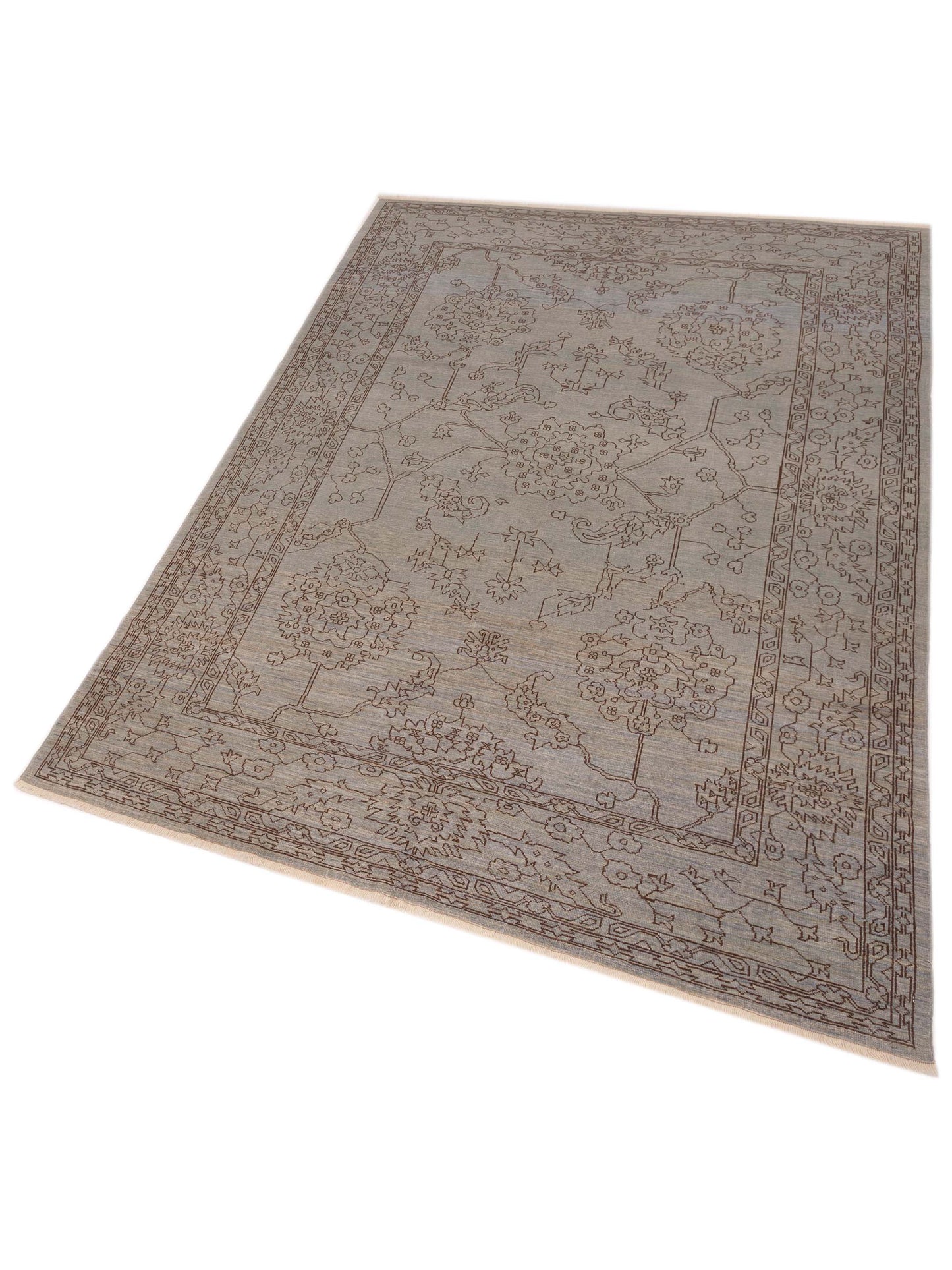 Defne Ruby Silver Dark Brown 6.7x9.5 Hand Knotted Rug