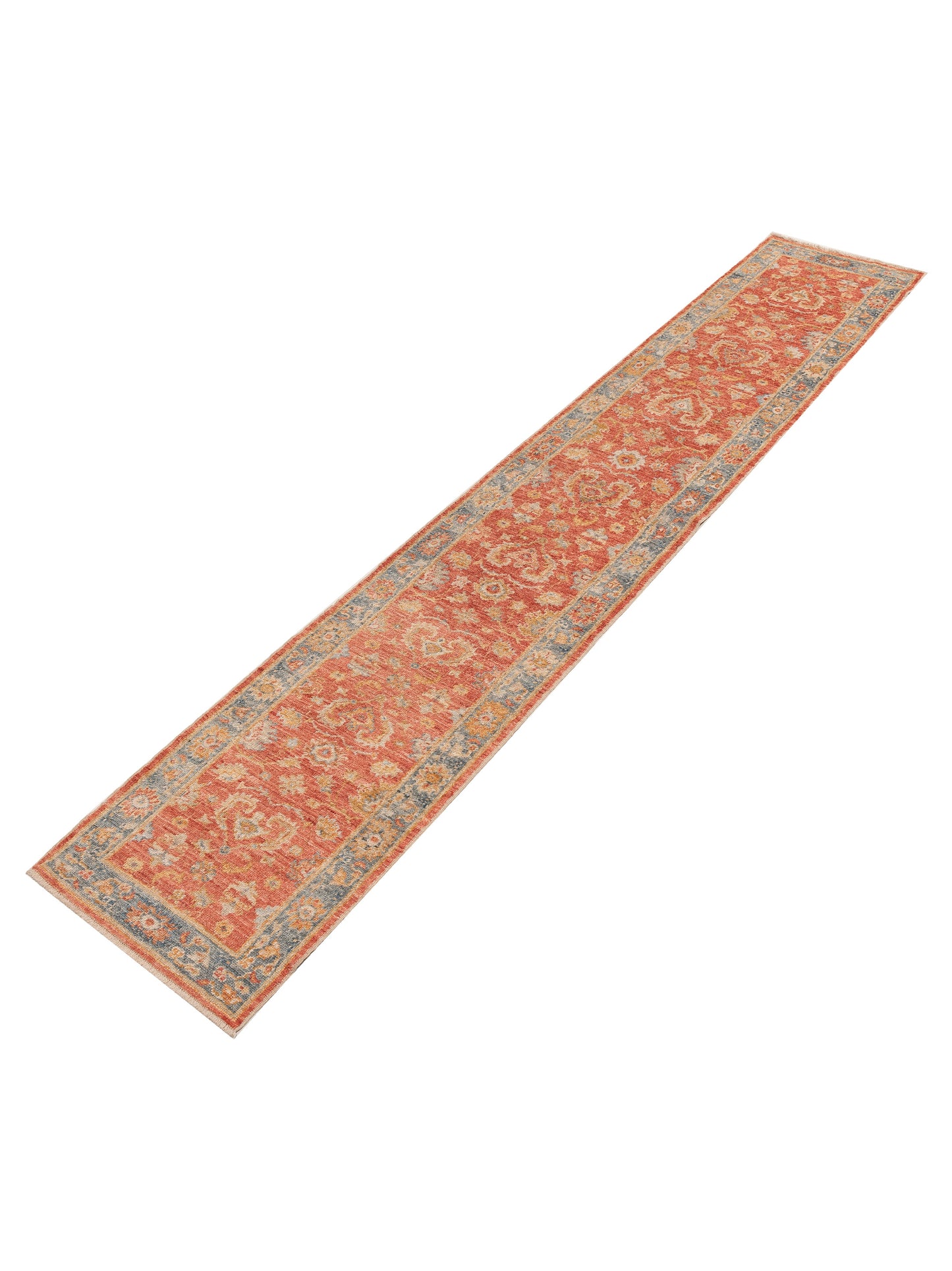 Angora Oushak 154160 Red Blue 2.7x14 Hand Knotted Rug