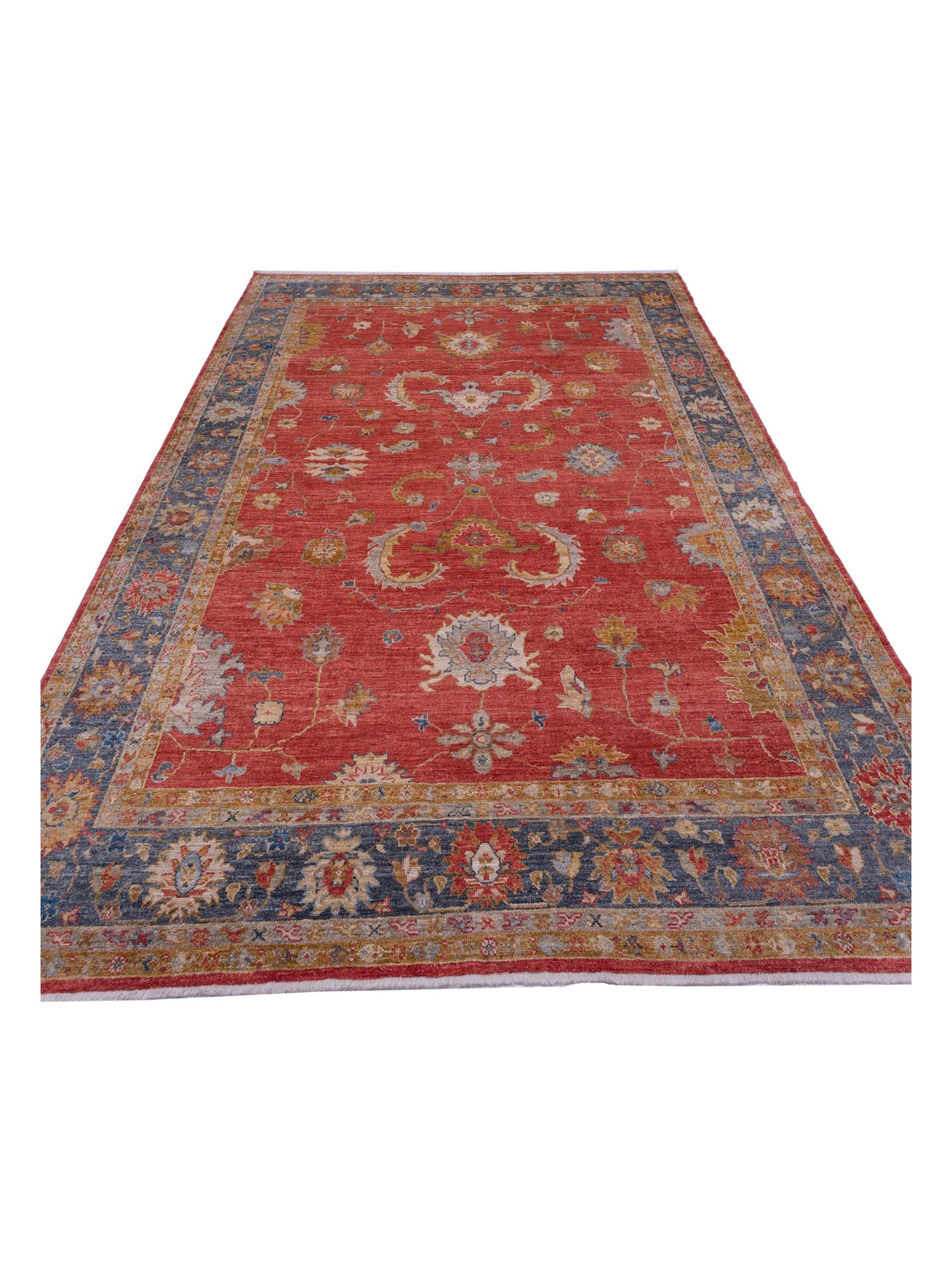 Angora Oushak 144493 Red Teal Blue 10.5x14.3 Hand Knotted Rug