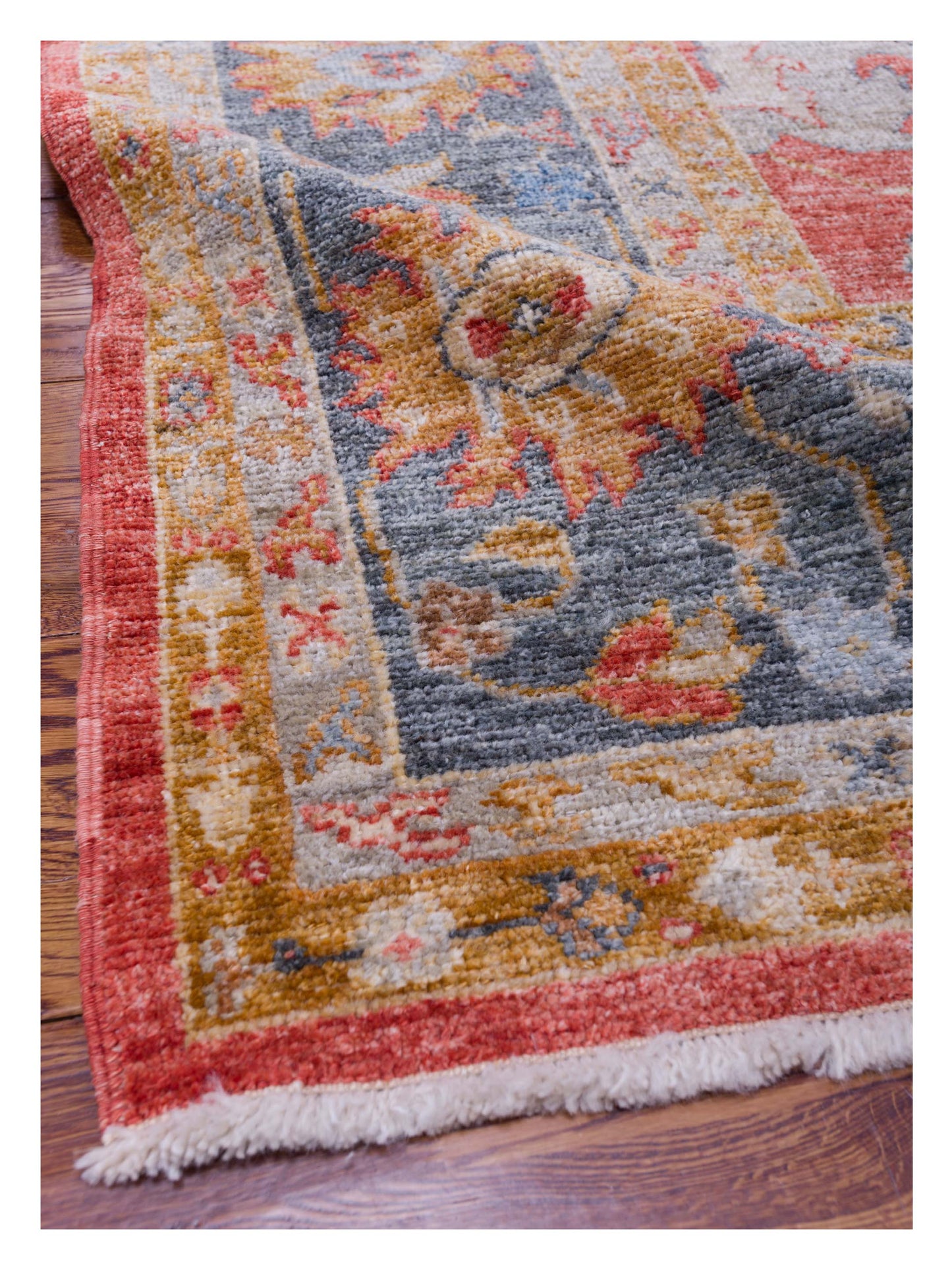 Angora Oushak 144493 Red Teal Blue 10.5x14.3 Hand Knotted Rug