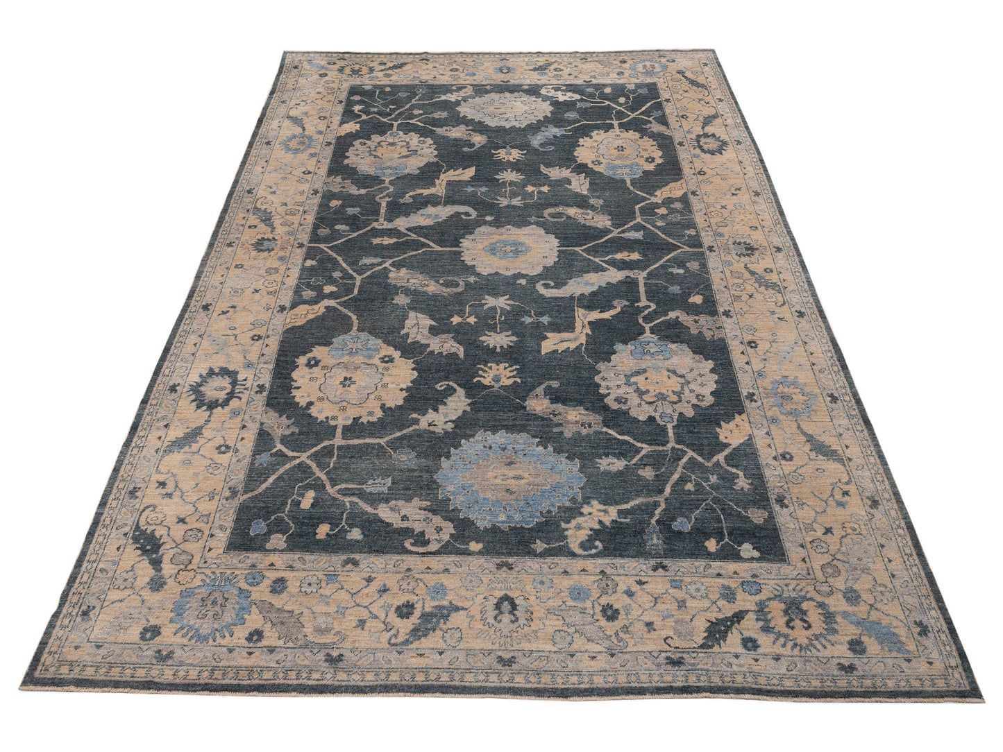 Angora Oushak 154951 Blue Ivory 12x17.5 Hand Knotted Rug