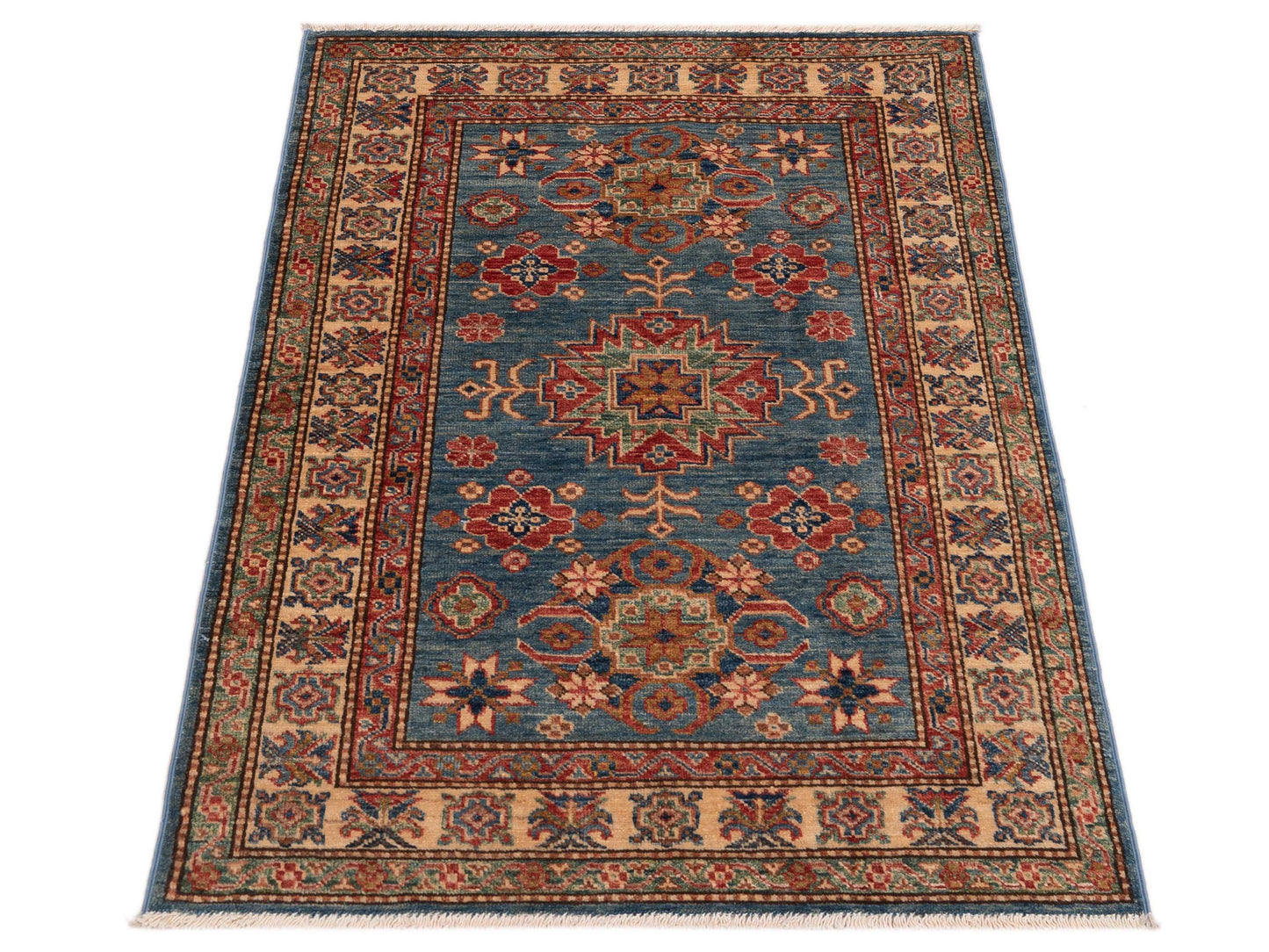 Artisan Kazak 148947 Blue Ivory 3x4.2 Hand Knotted Rug