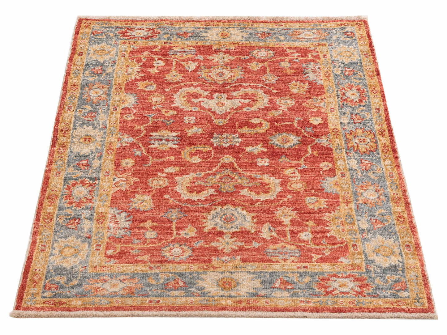 Angora Oushak 152445 Red Blue 4x5.10 Hand Knotted Rug