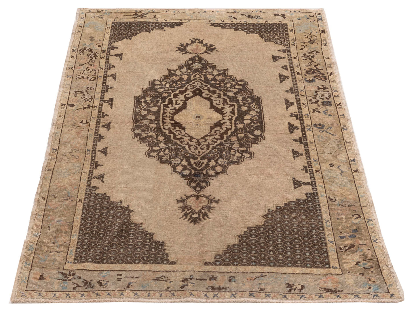 Old Anatolian 121916 Beige Brown 4.1x6.9 Hand Knotted Rug
