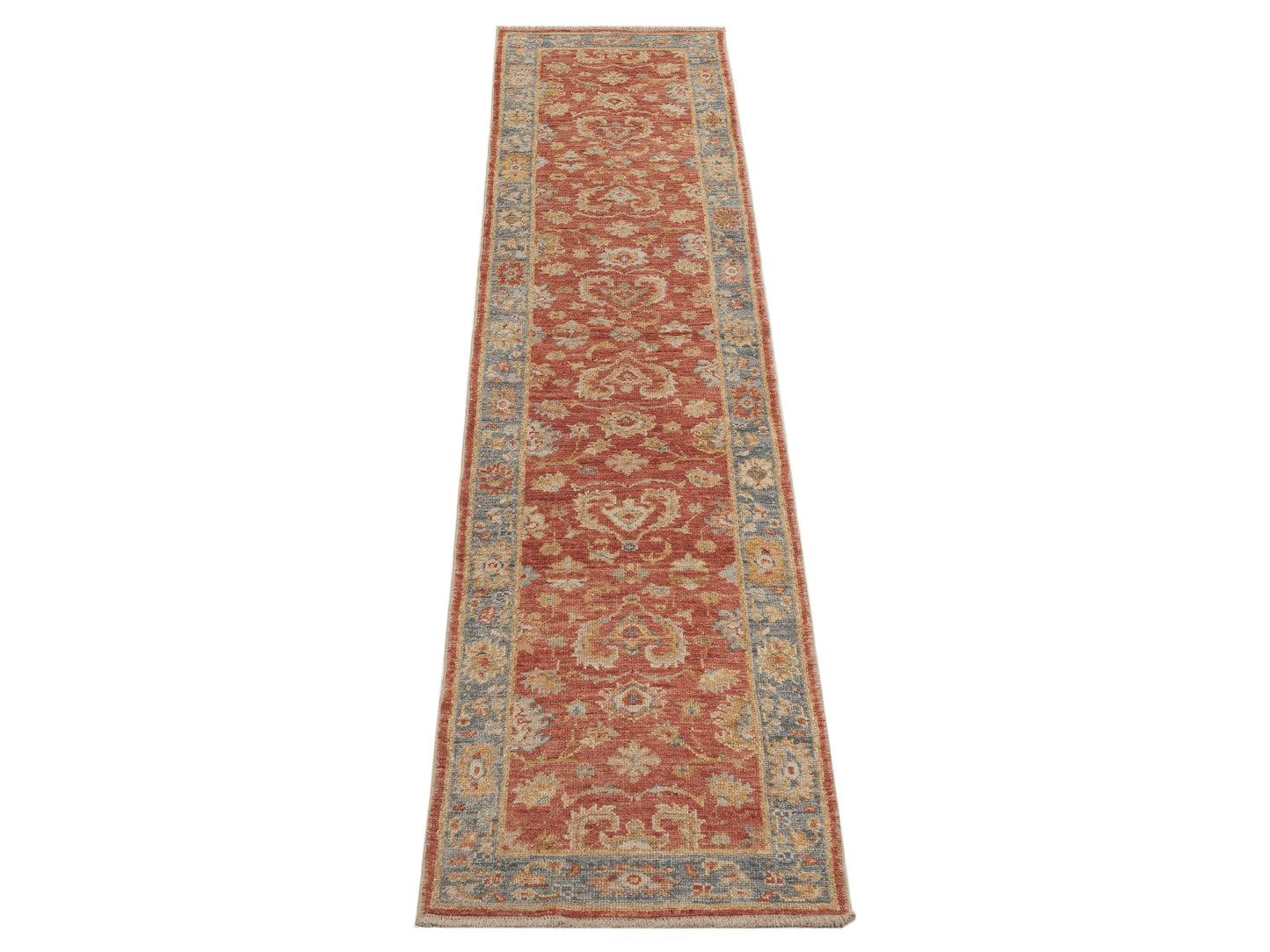 Angora Oushak 153986 Red Blue 2.7x11.8 Hand Knotted Rug